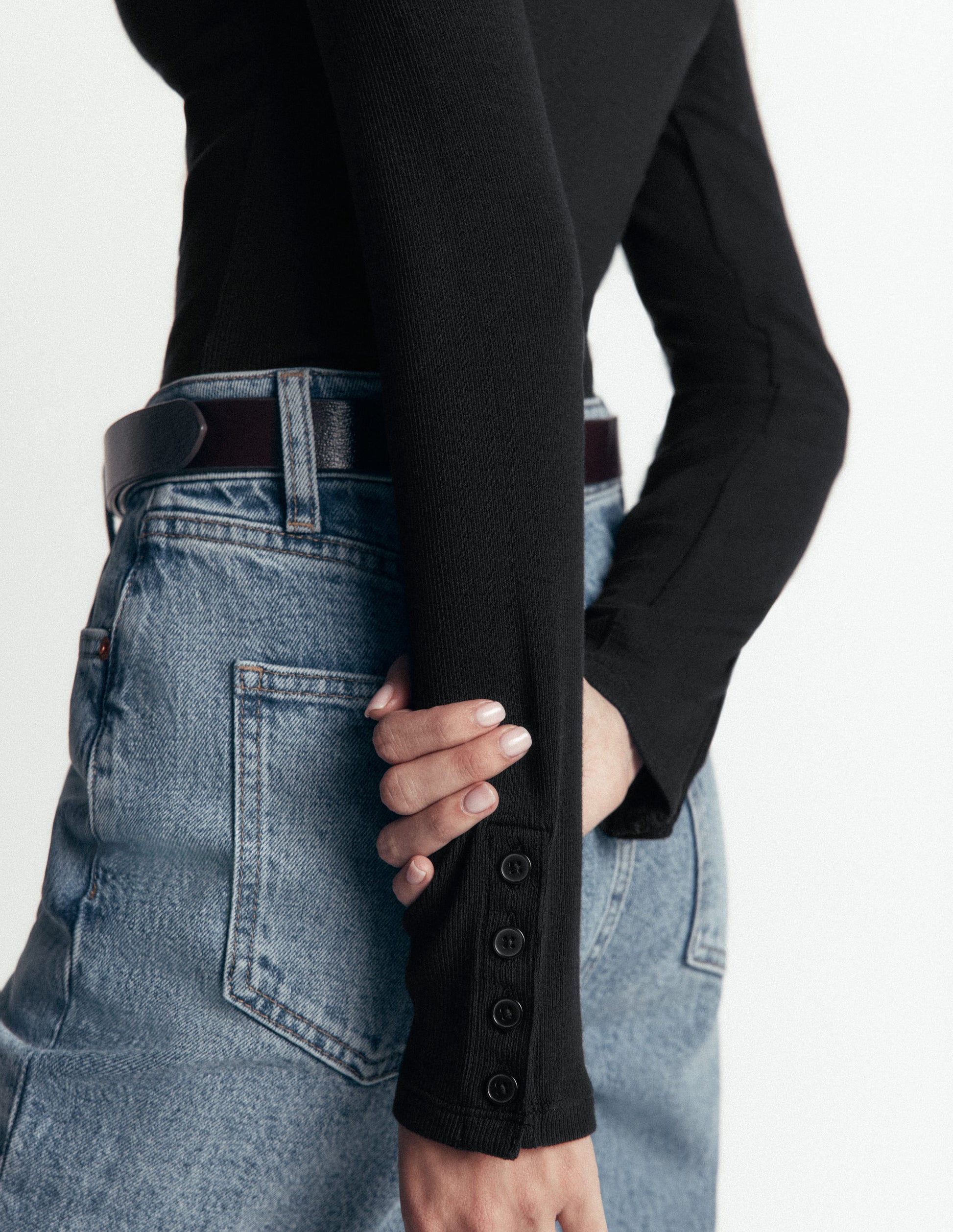 Button Cuff Ribbed Boatneck-Black-3