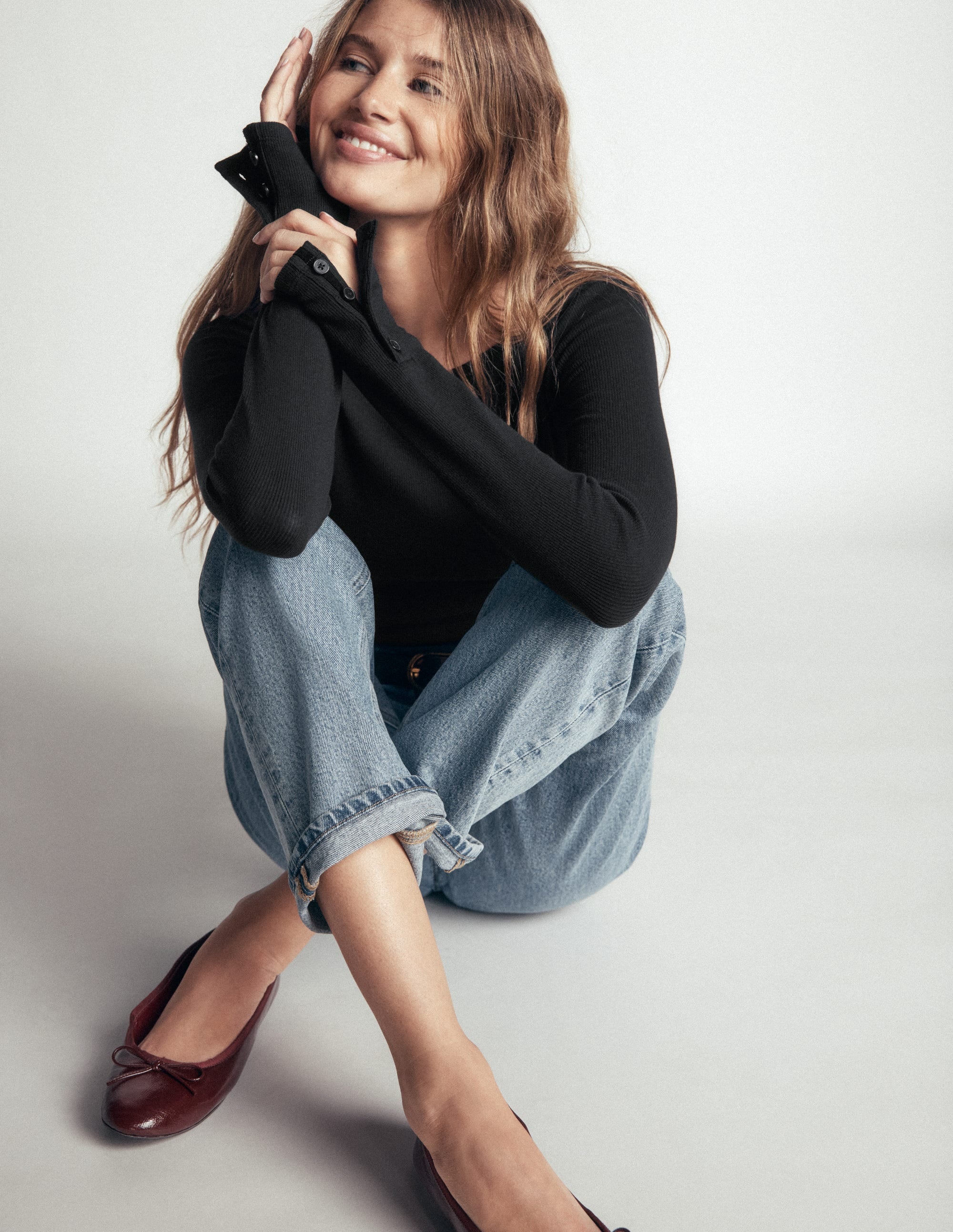 Button Cuff Ribbed Boatneck-Black - Image 5