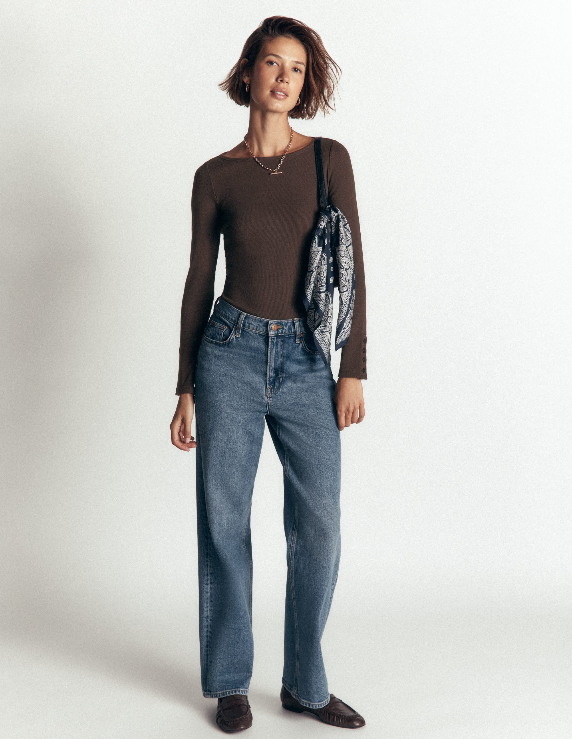 Button Cuff Ribbed Boatneck-Bitter Chocolate - Image 4