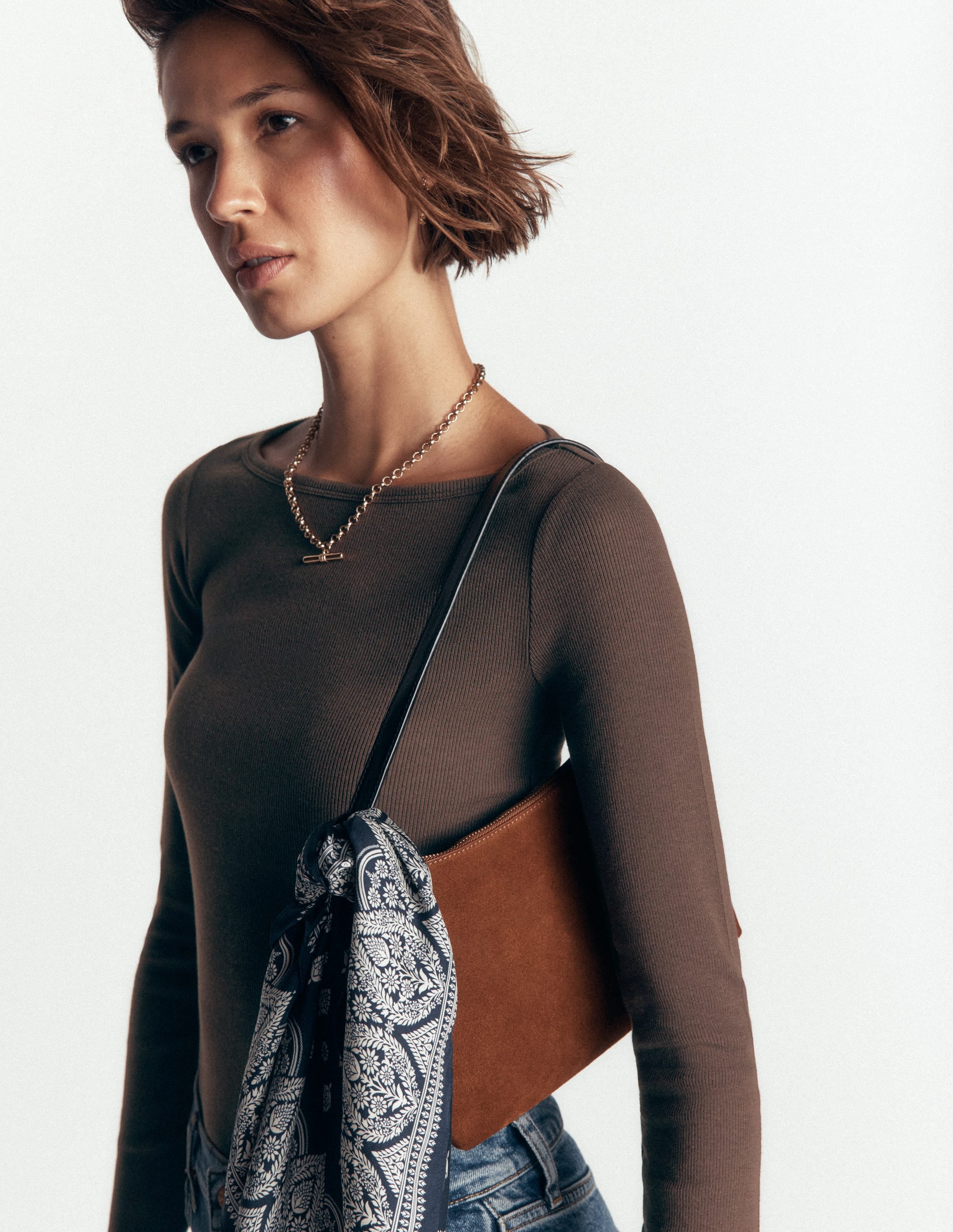 Button Cuff Ribbed Boatneck-Bitter Chocolate - Image 5