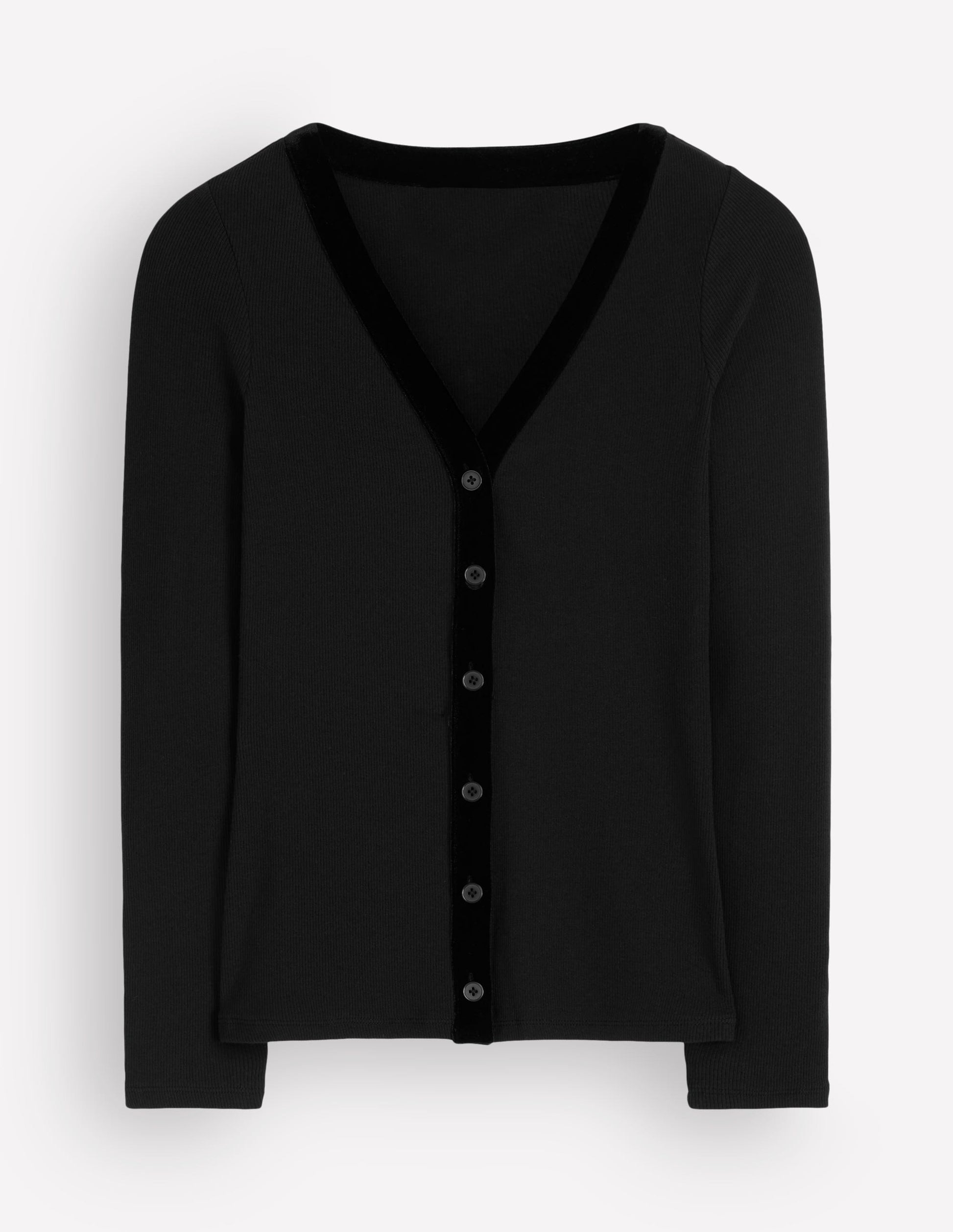 Velvet Trimmed V-Neck Top-Black-5