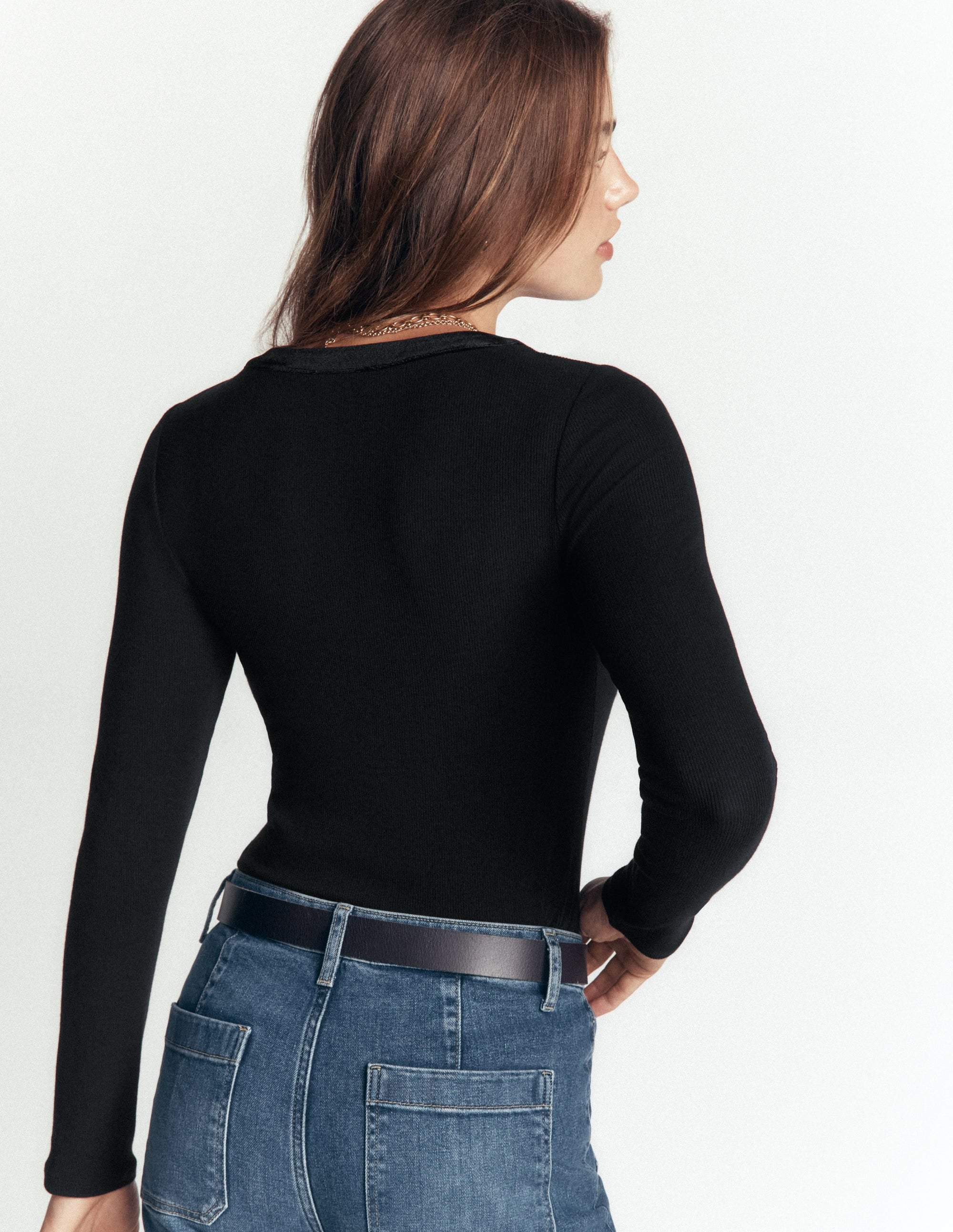 Velvet Trimmed V - Neck Top - Black | Boden USA