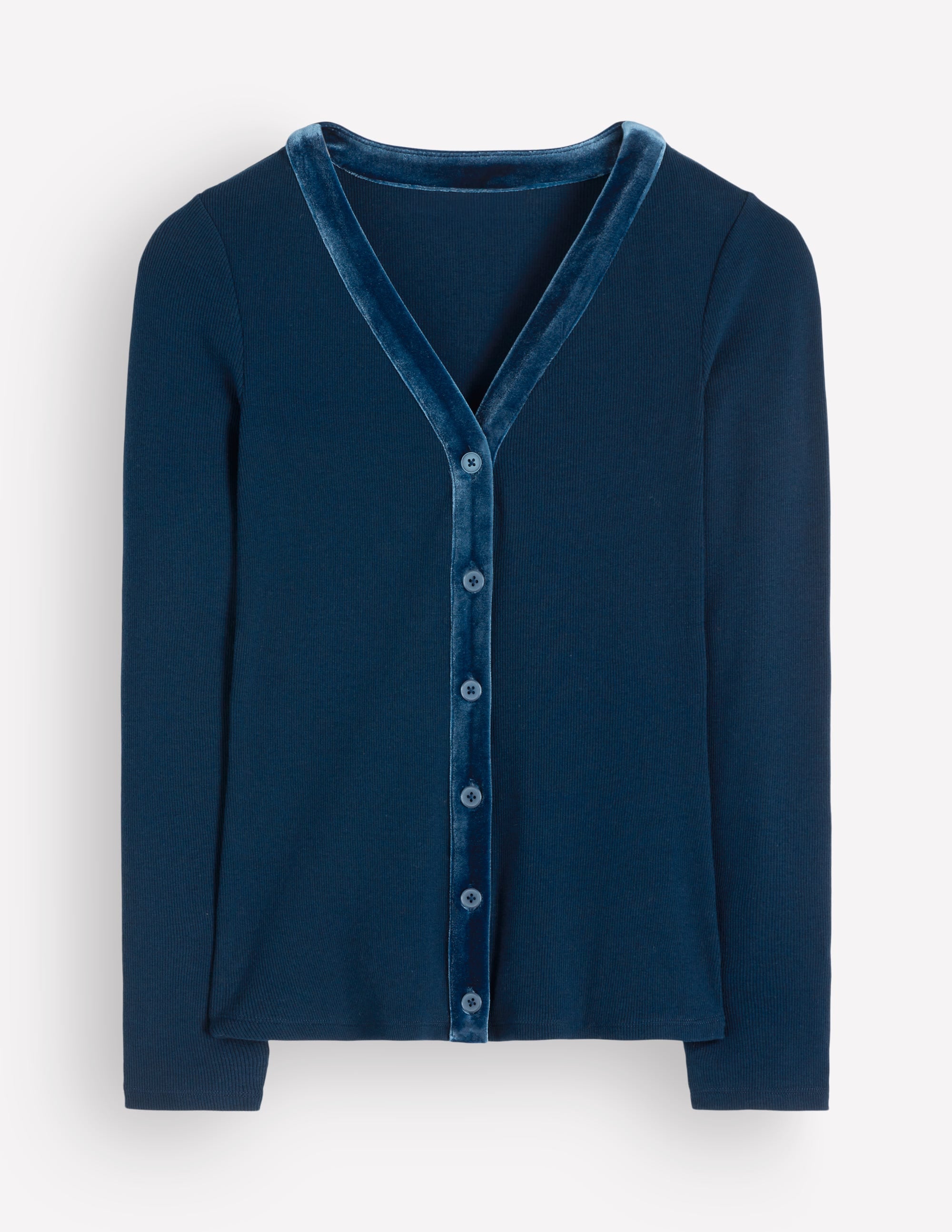 Velvet Trimmed V-Neck Top-Sailor Blue - Image 5