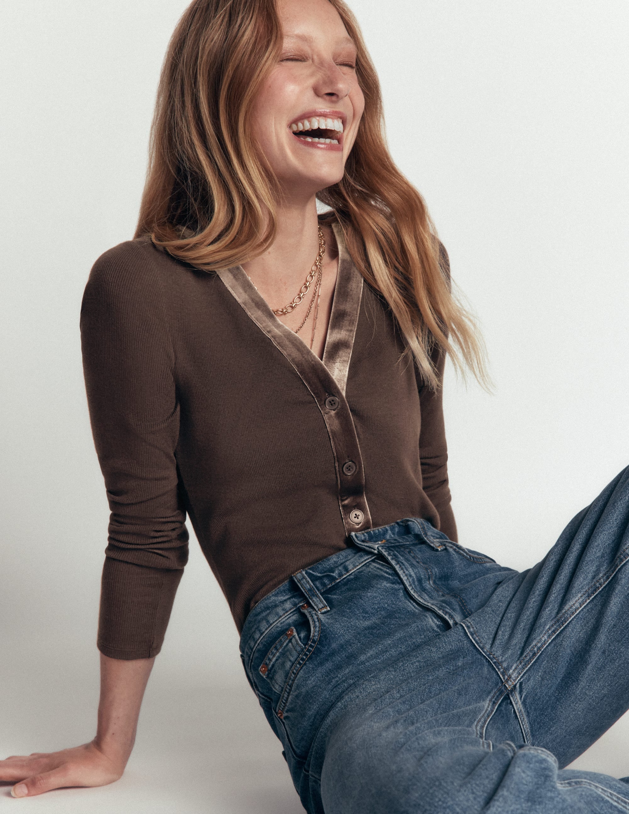 Lucy Cotton Henley Sweater-Bitter Chocolate