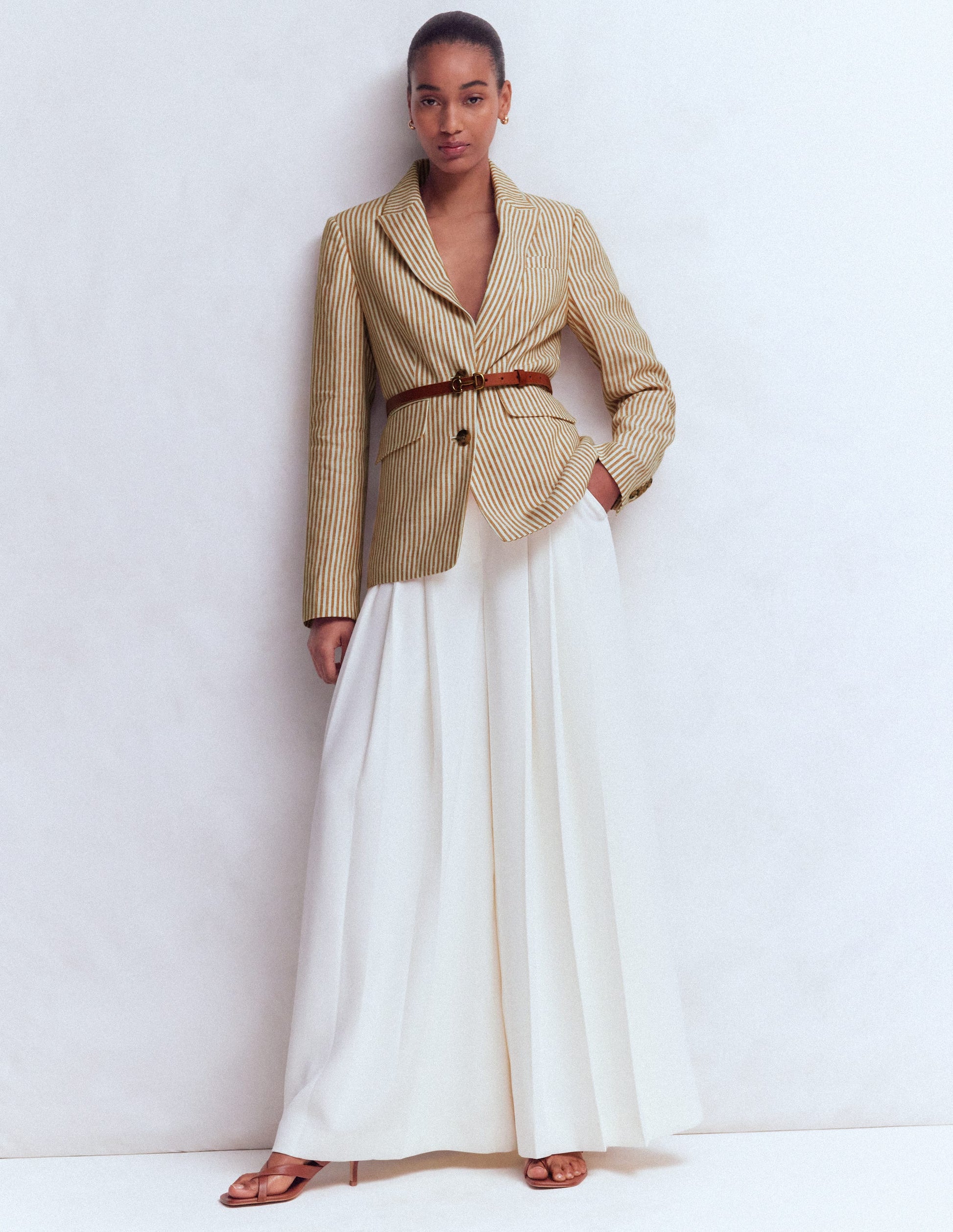Stamford Linen Blazer-Brown, Ivory Ticking Stripe-1