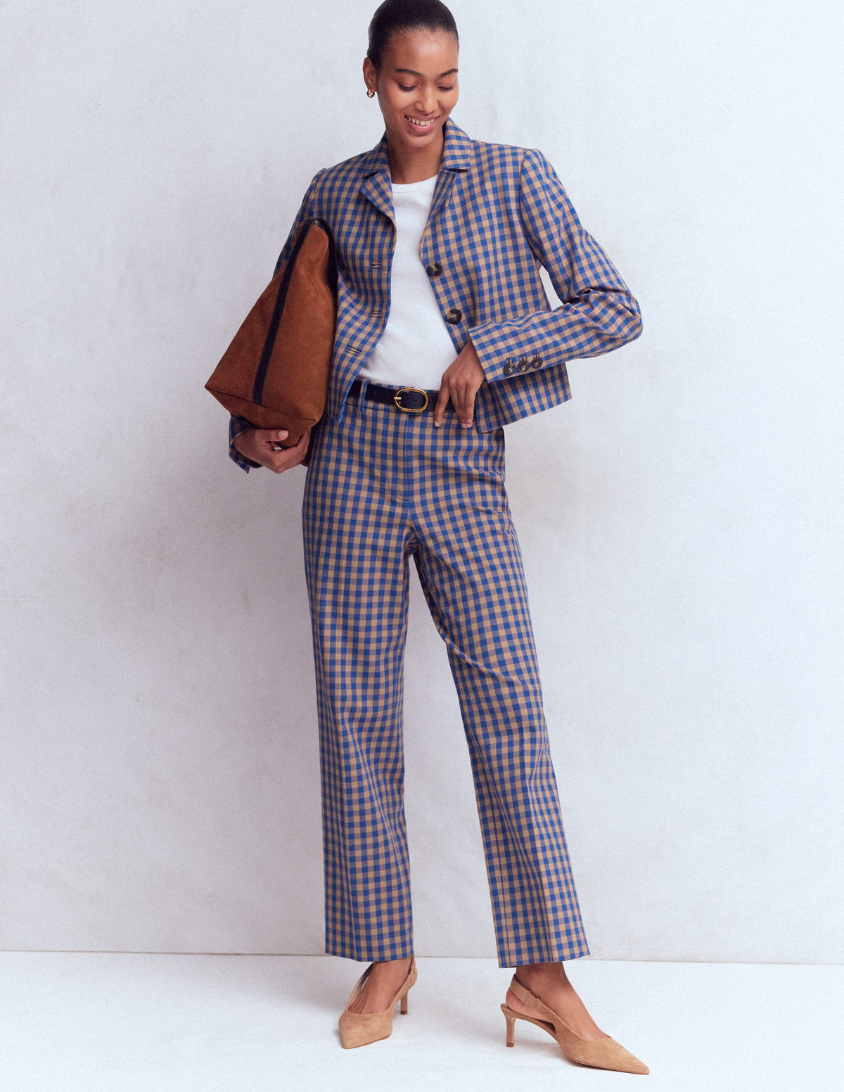 Dartmouth Cotton Blazer-Camel, Blue Gingham-5