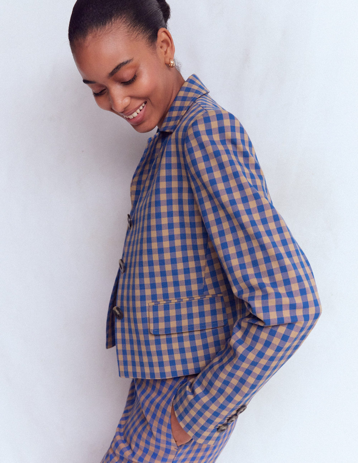 Dartmouth Cotton Blazer-Camel, Blue Gingham-6
