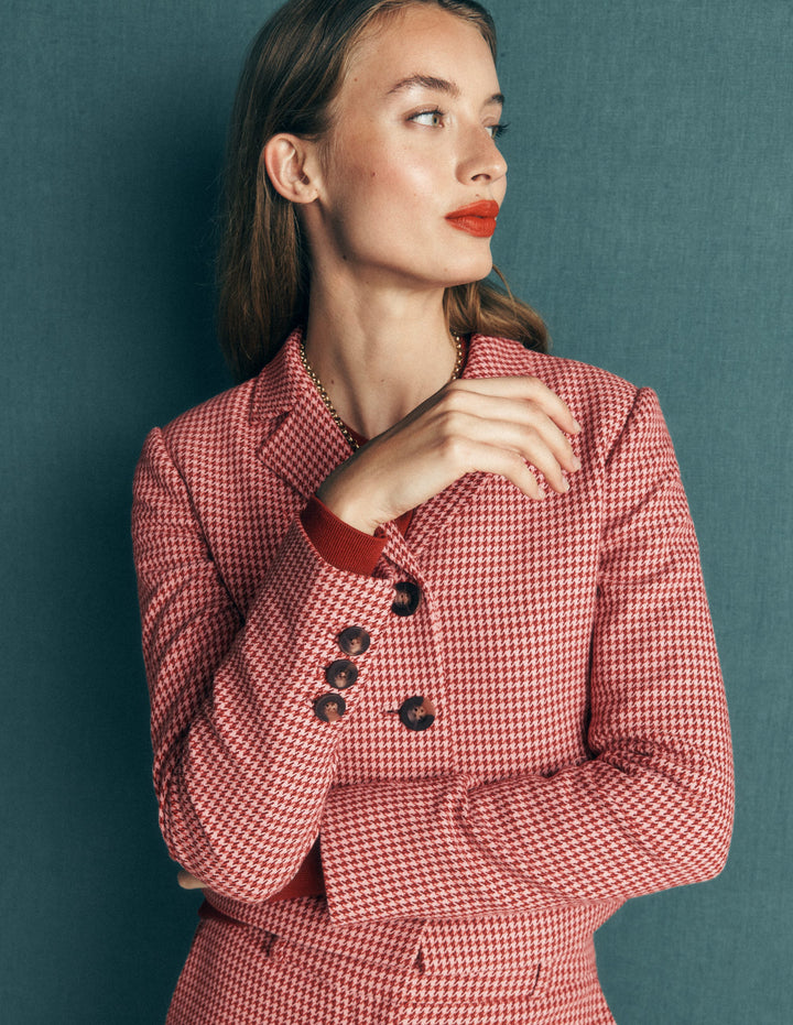 Dartmouth Cotton Blazer-Pink and Brown Puppytooth