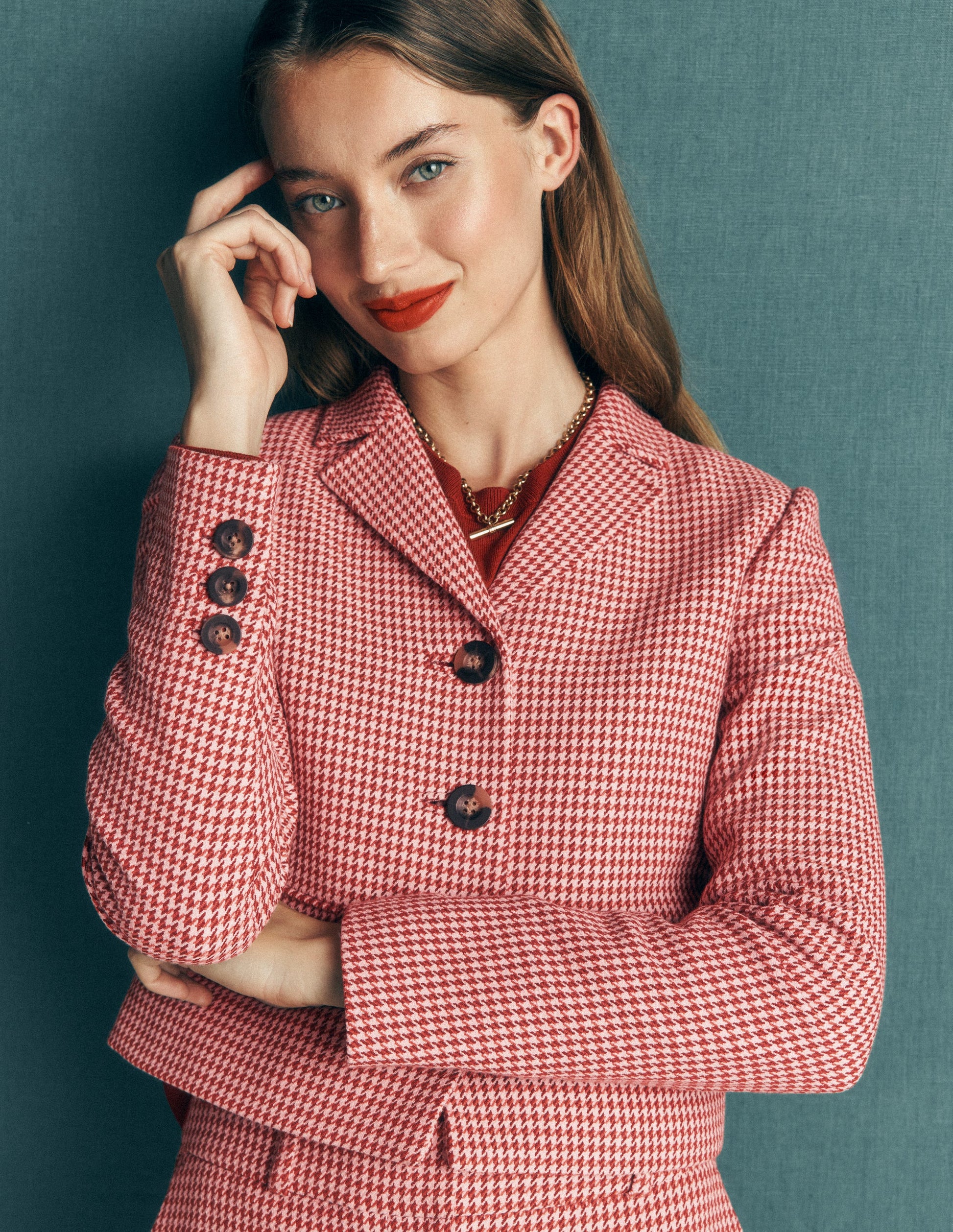 Dartmouth Cotton Blazer-Pink and Brown Puppytooth-3
