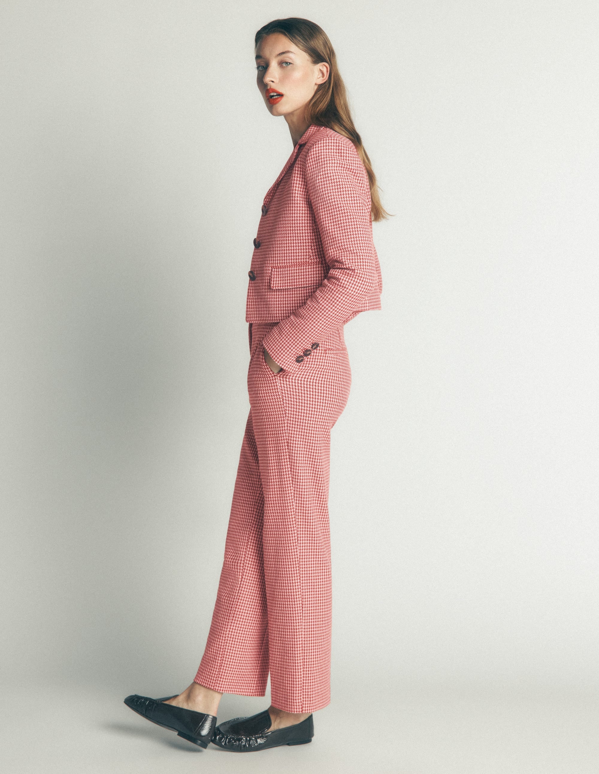 Dartmouth Cotton Blazer-Pink and Brown Puppytooth - Image 5
