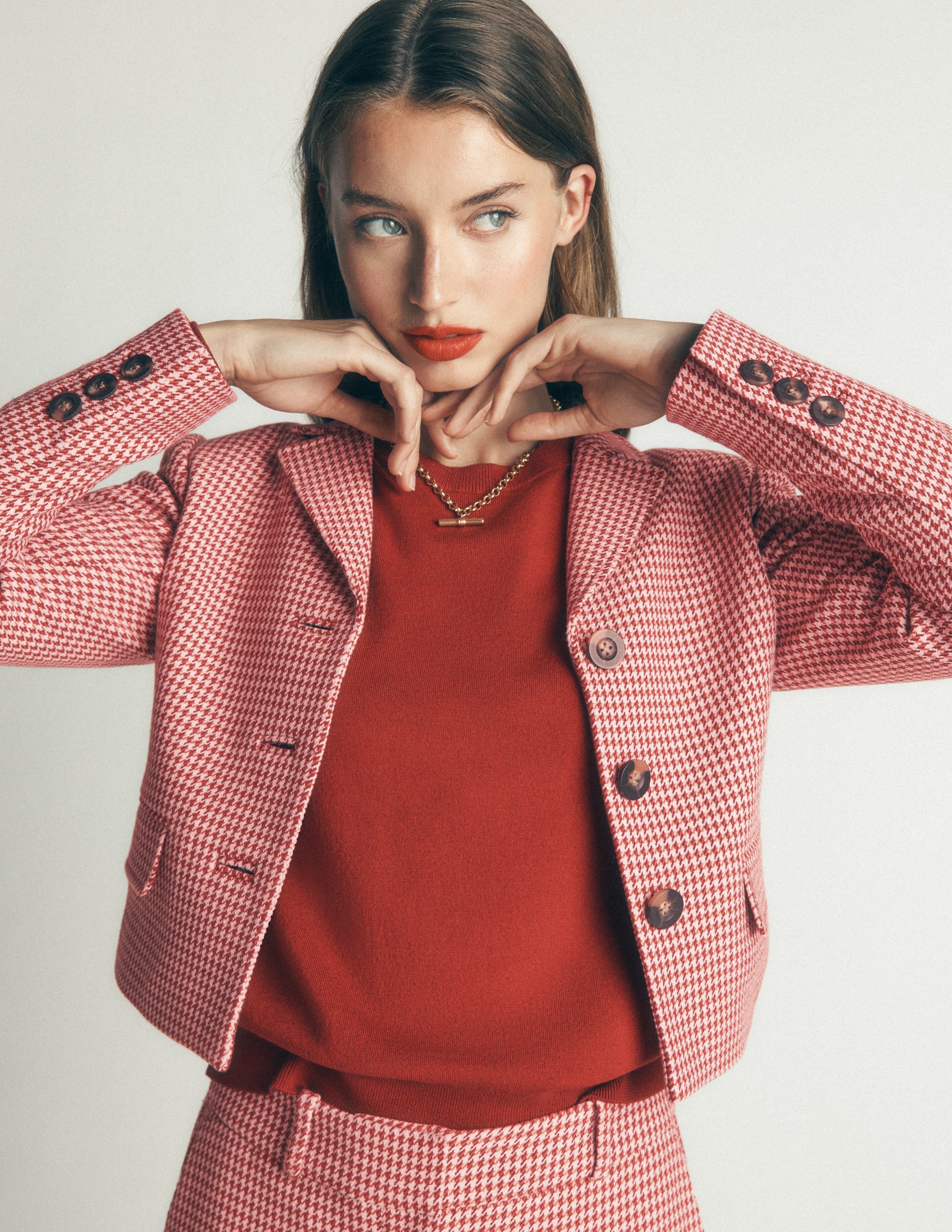 Dartmouth Cotton Blazer-Pink and Brown Puppytooth - Image 6
