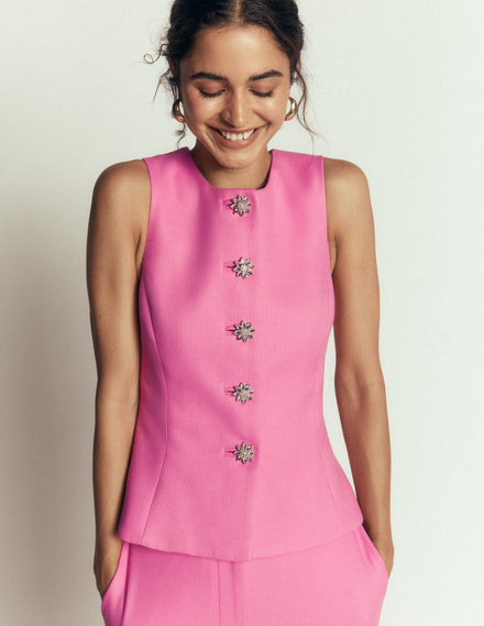 Textured Peplum Waistcoat-Wild Pink