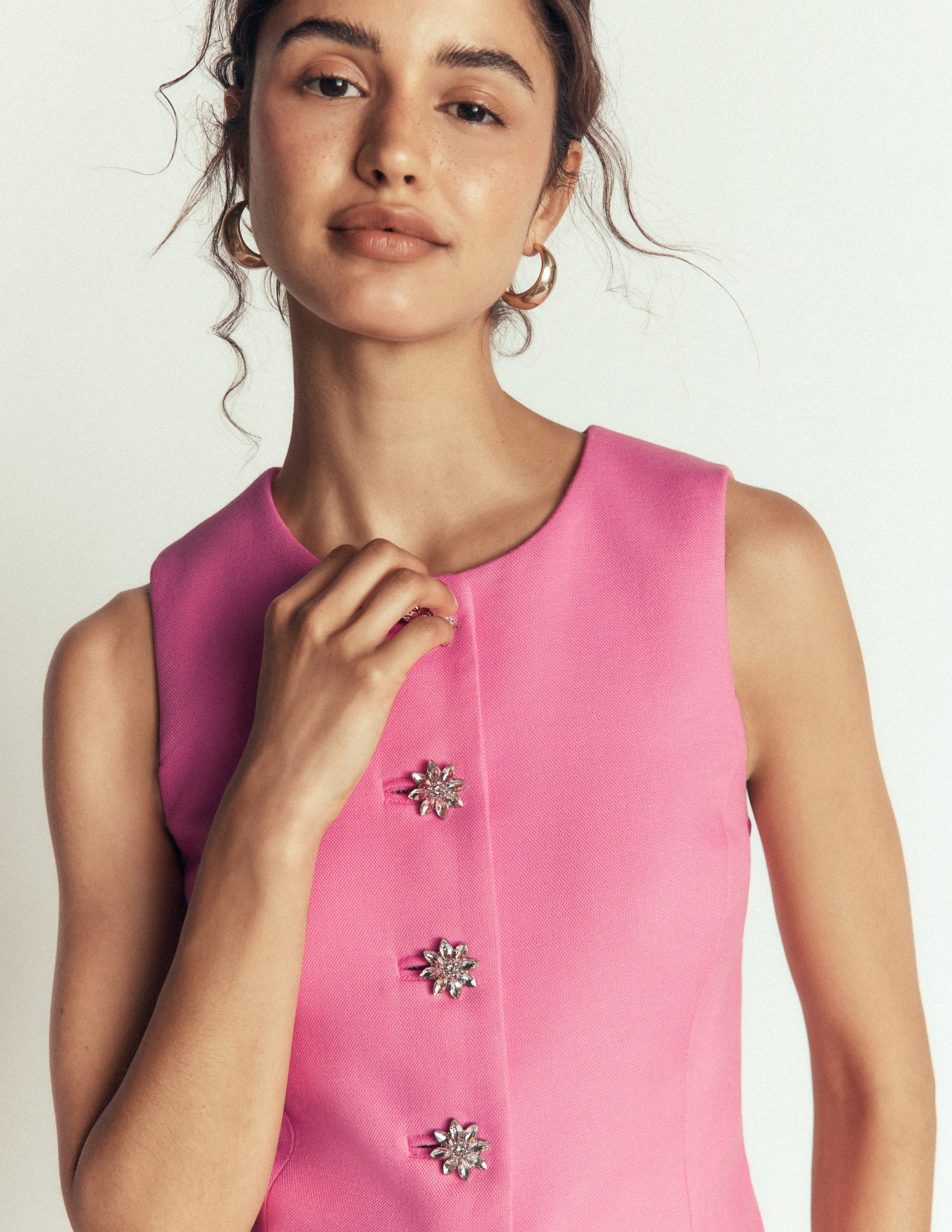 Textured Peplum Waistcoat-Wild Pink-5