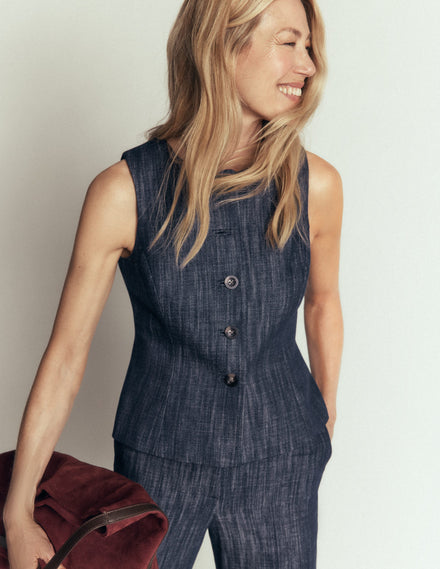 Twill Peplum Waistcoat-Indigo