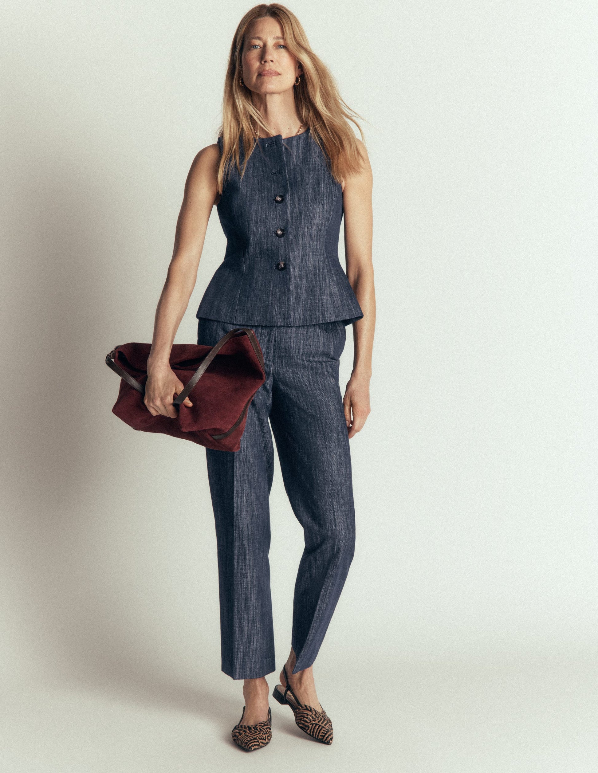 Twill Peplum Waistcoat-Indigo-4