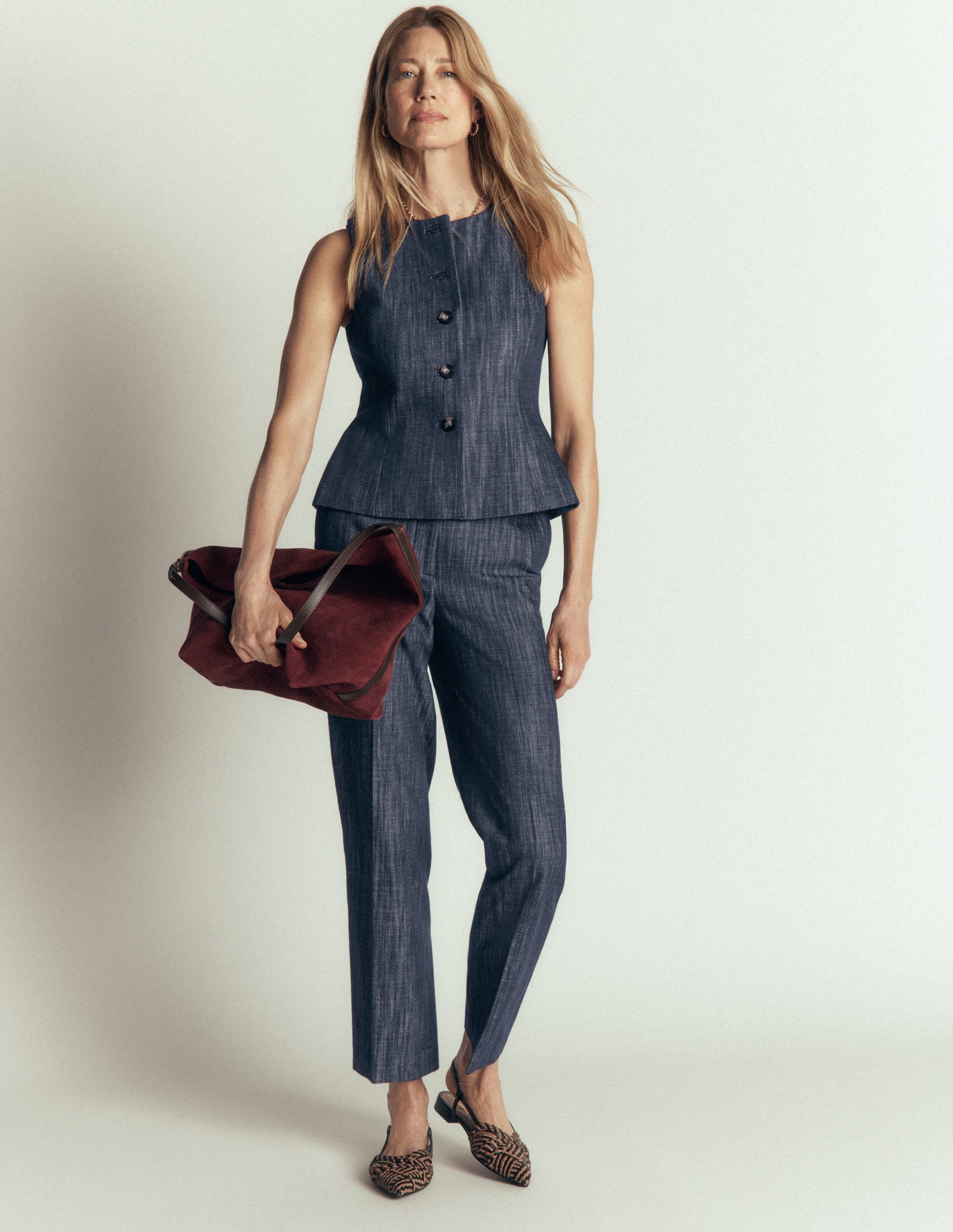 Twill Peplum Waistcoat-Indigo - Image 4