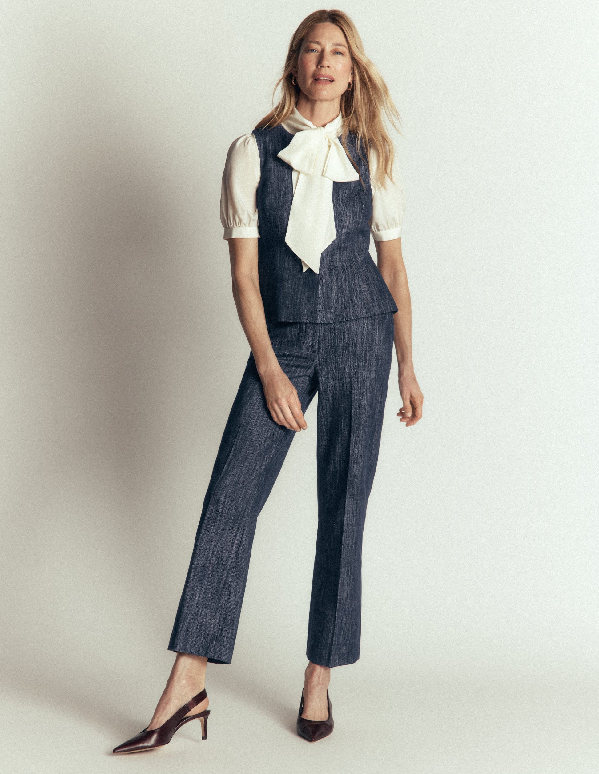 Twill Peplum Waistcoat-Indigo-5