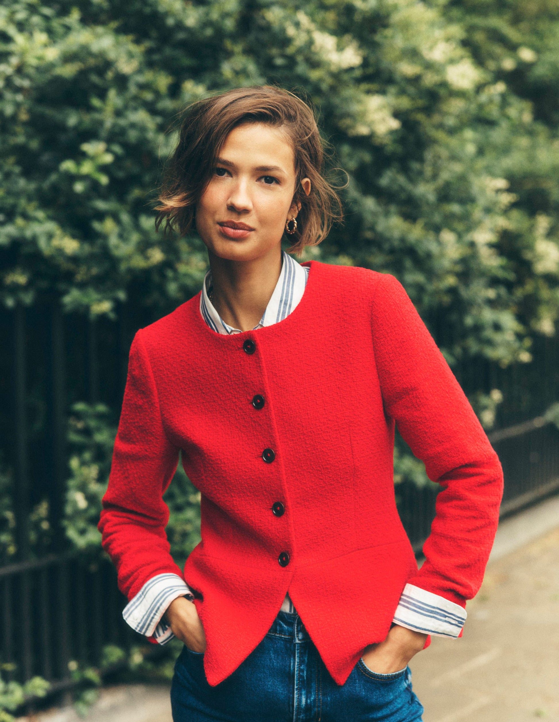 Collarless Tailored Blazer-Poppy Red-1
