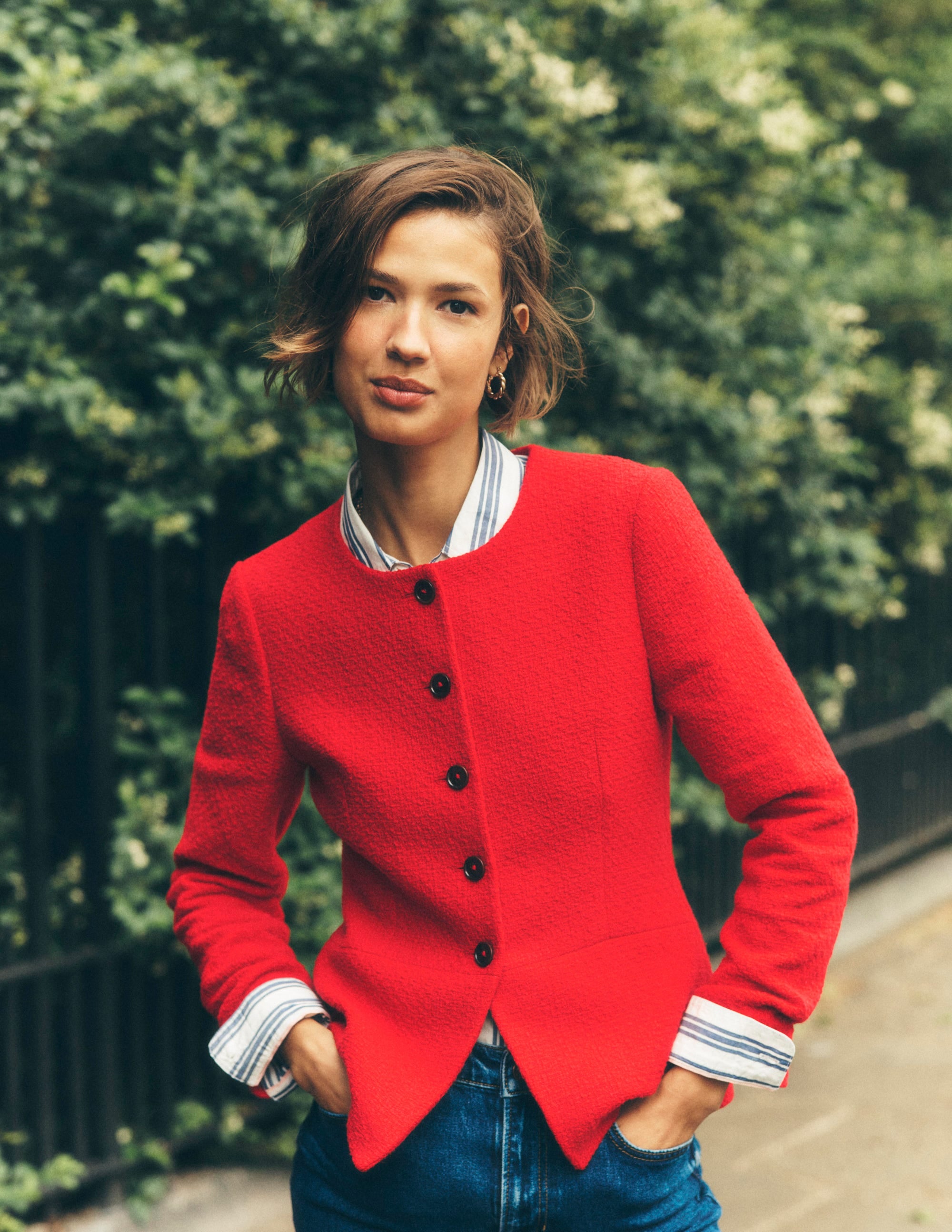 Collarless Tailored Blazer-Poppy Red - Image 1
