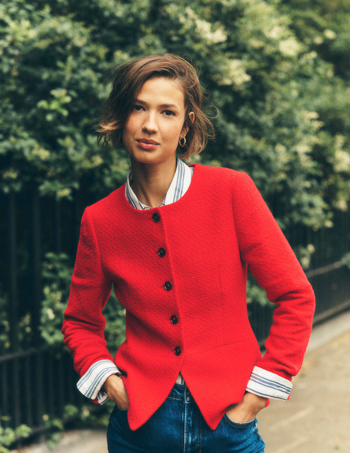 Collarless Tailored Blazer-Poppy Red