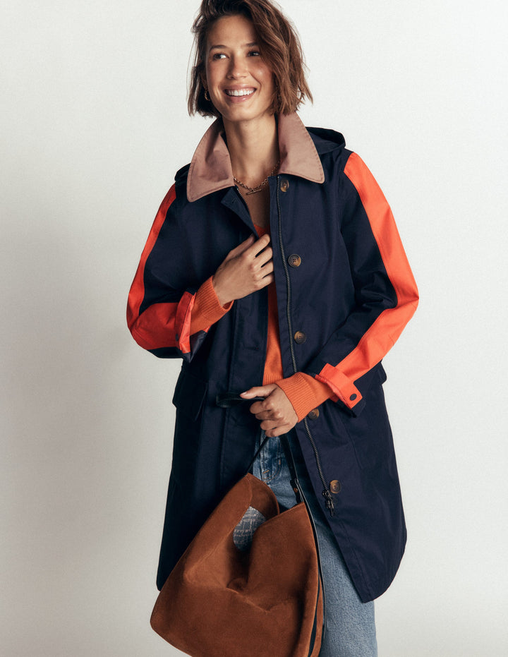 Colour block Raincoat-Navy