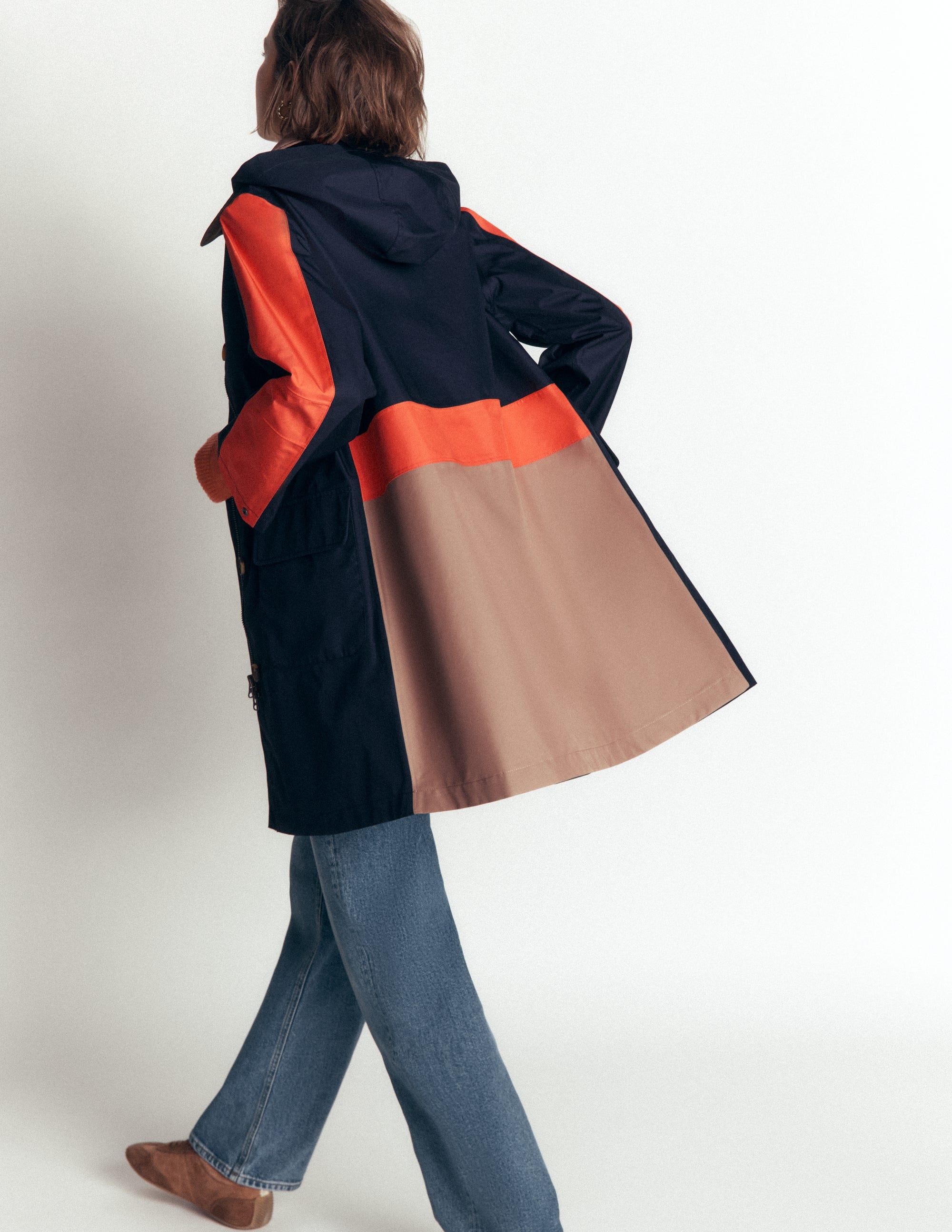 Colour block Raincoat-Navy - Image 3