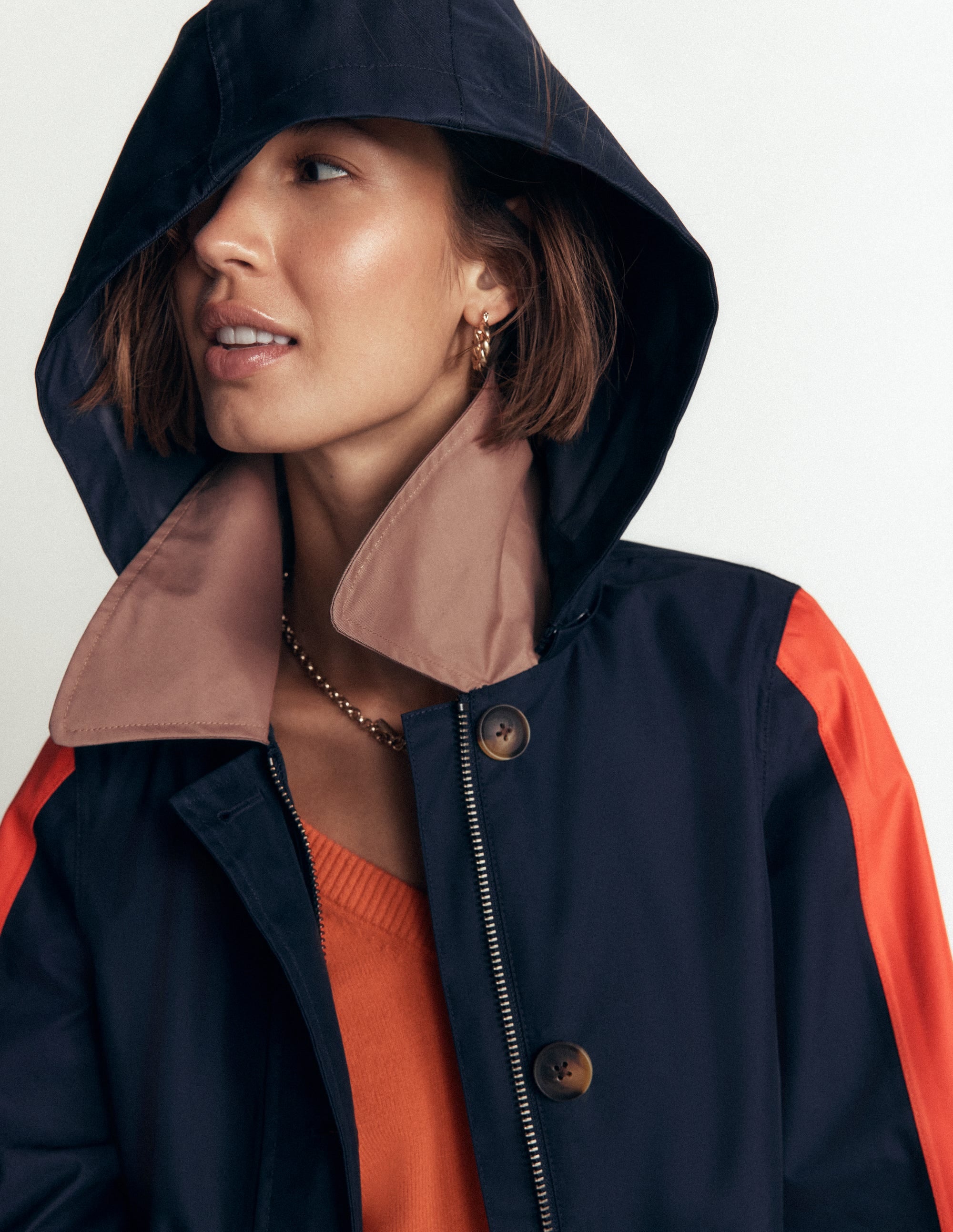 Colour block Raincoat-Navy - Image 4