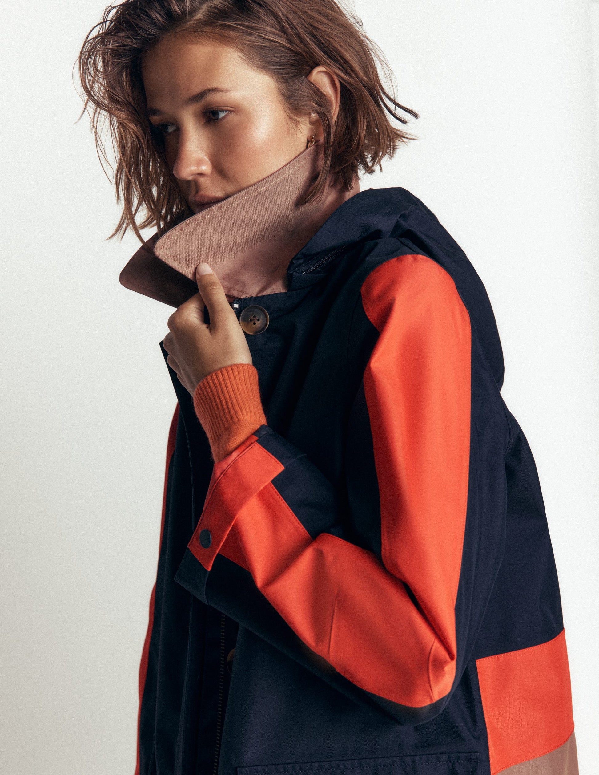 Colour block Raincoat-Navy-5
