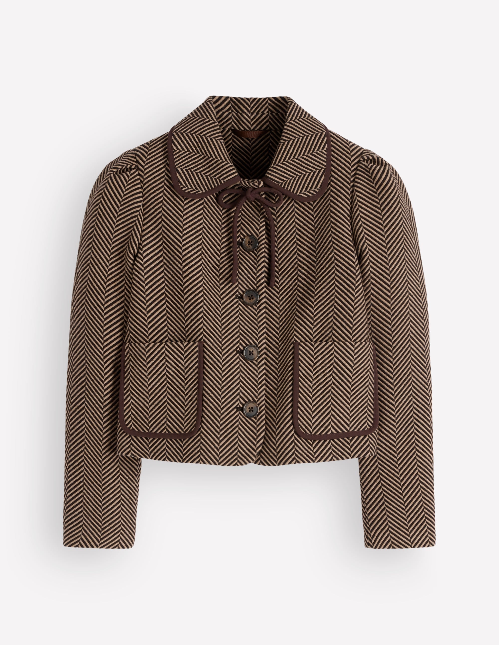 Branscombe Wool Bow Jacket-Brown Herringbone - Image 6