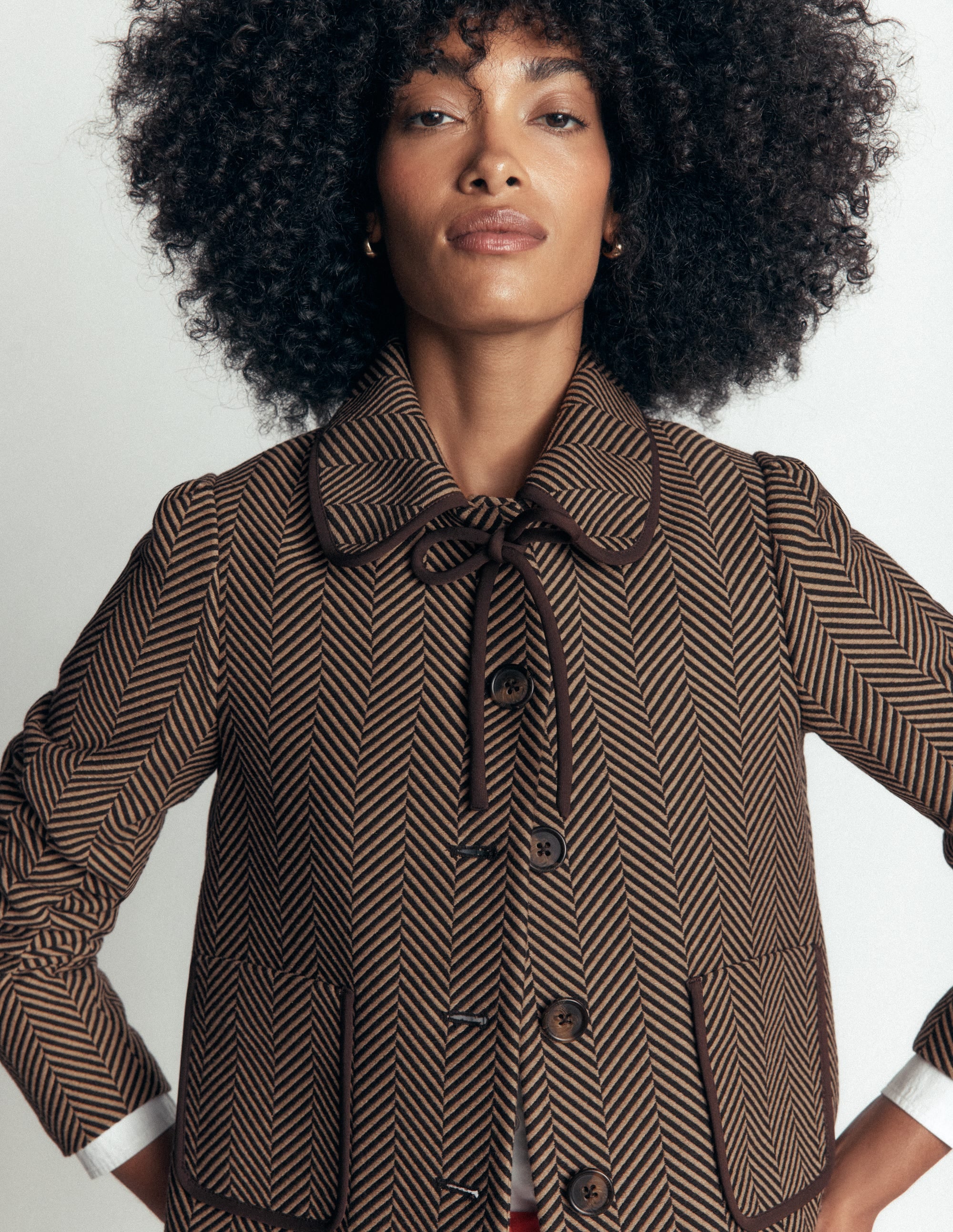 Branscombe Wool Bow Jacket-Brown Herringbone - Image 1