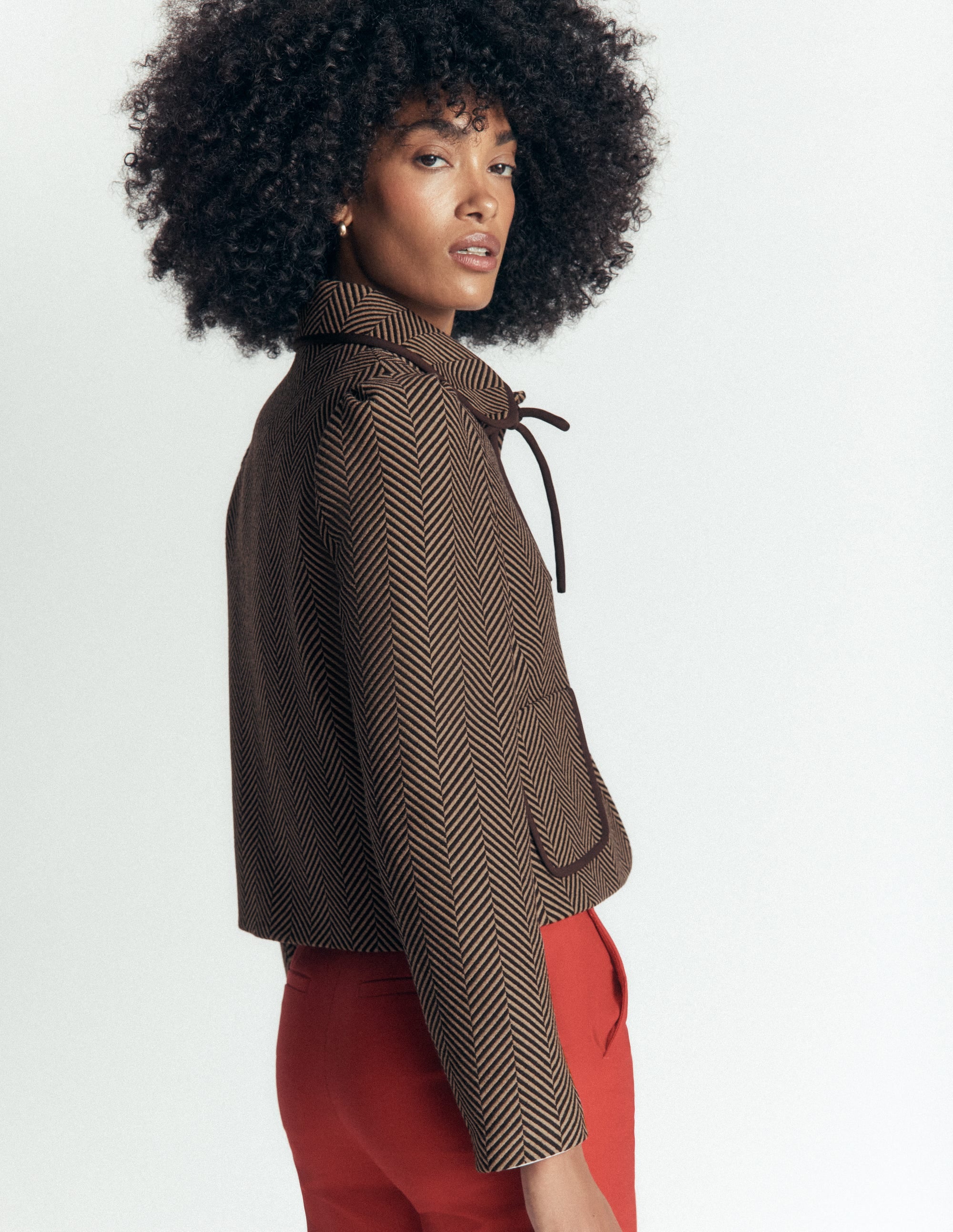 Branscombe Wool Bow Jacket-Brown Herringbone - Image 2