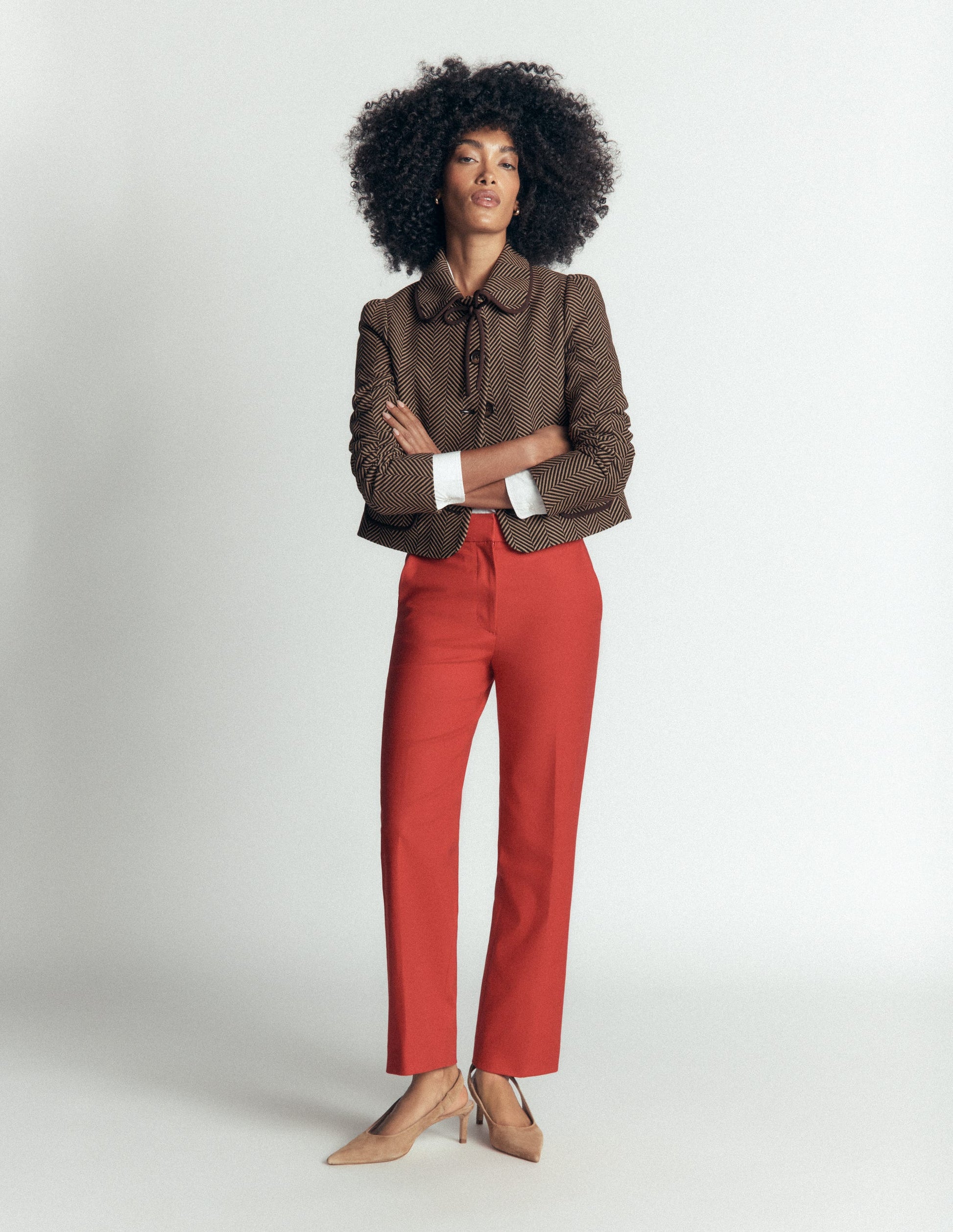 Branscombe Wool Bow Jacket-Brown Herringbone-4