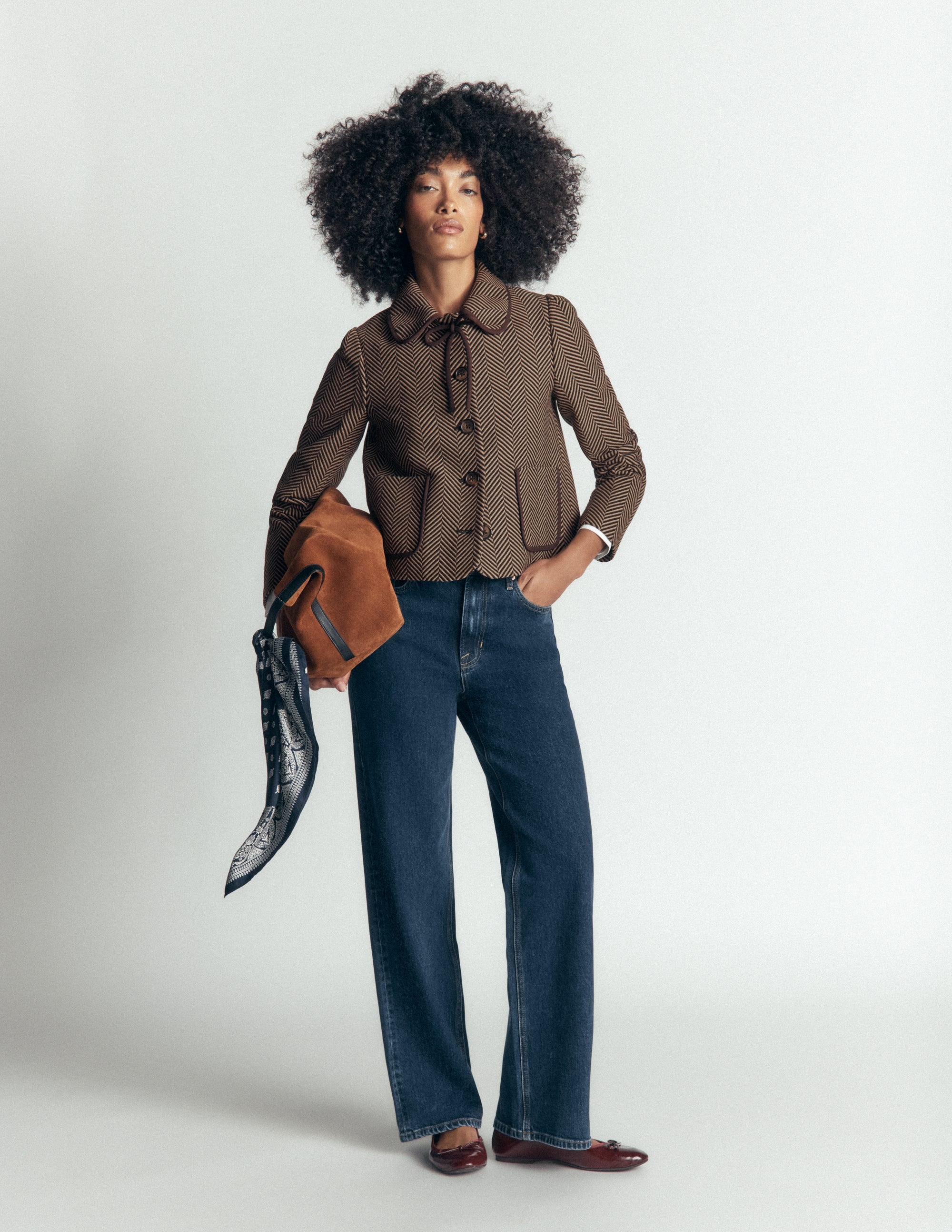Branscombe Wool Bow Jacket-Brown Herringbone - Image 5