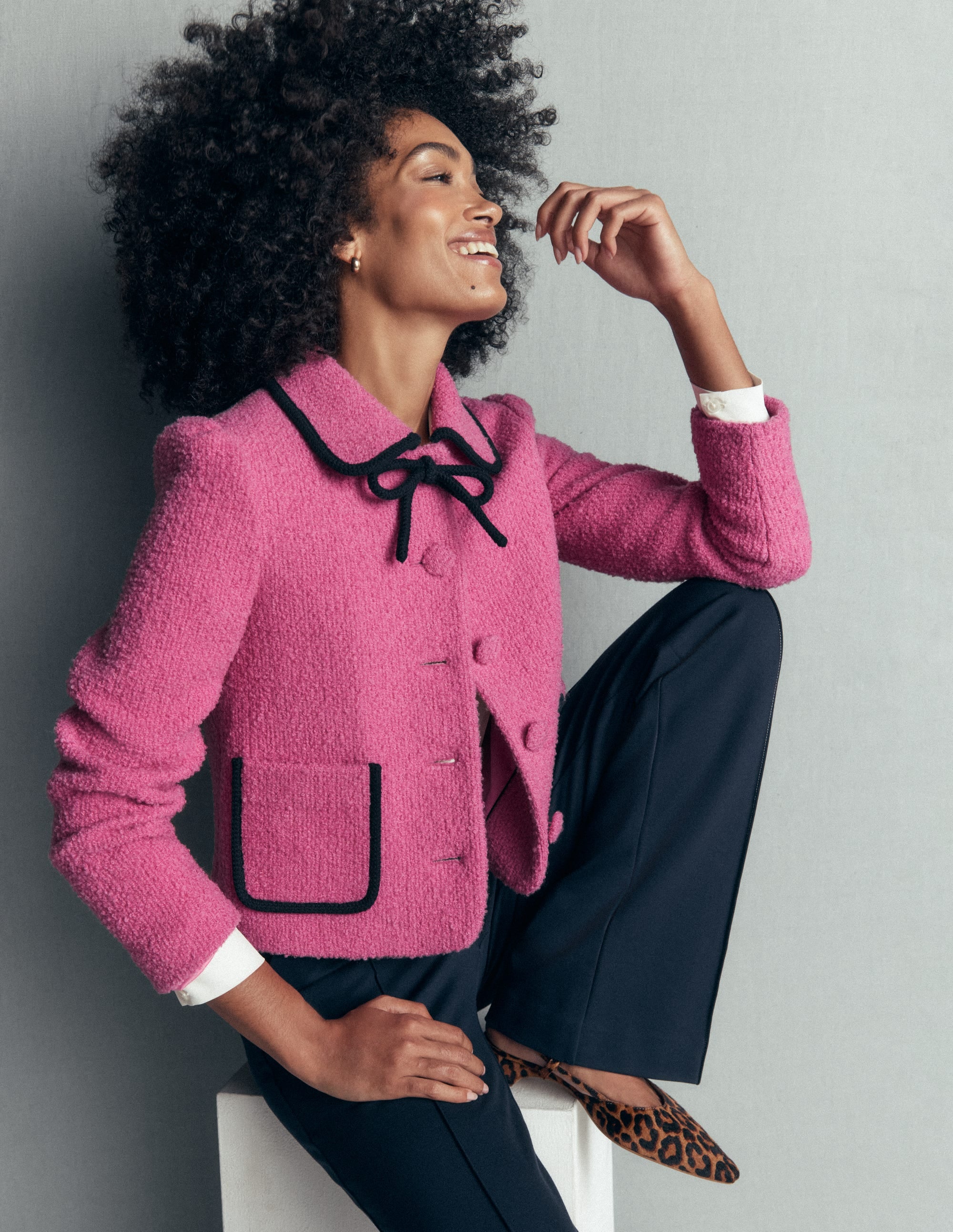 Branscombe Wool Bow Jacket-Pink Solid - Image 1