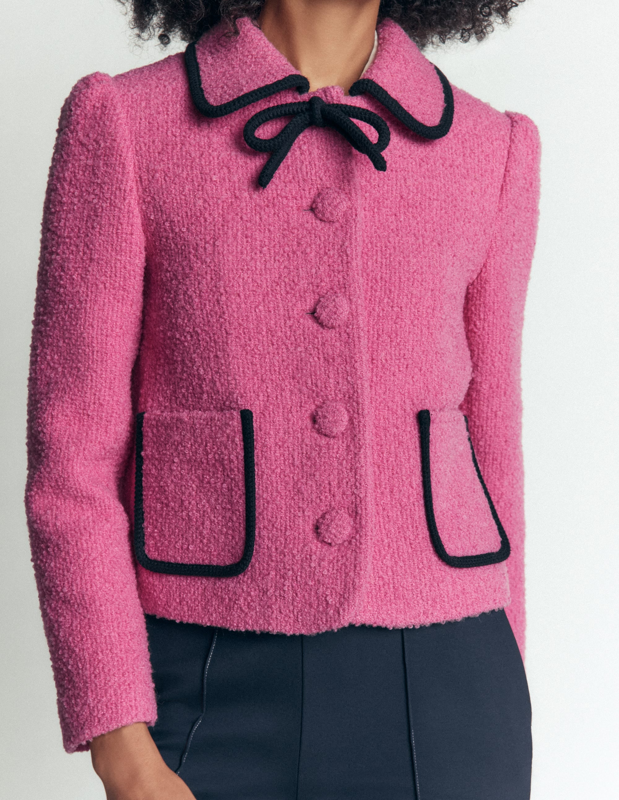 Branscombe Wool Bow Jacket-Pink Solid - Image 2