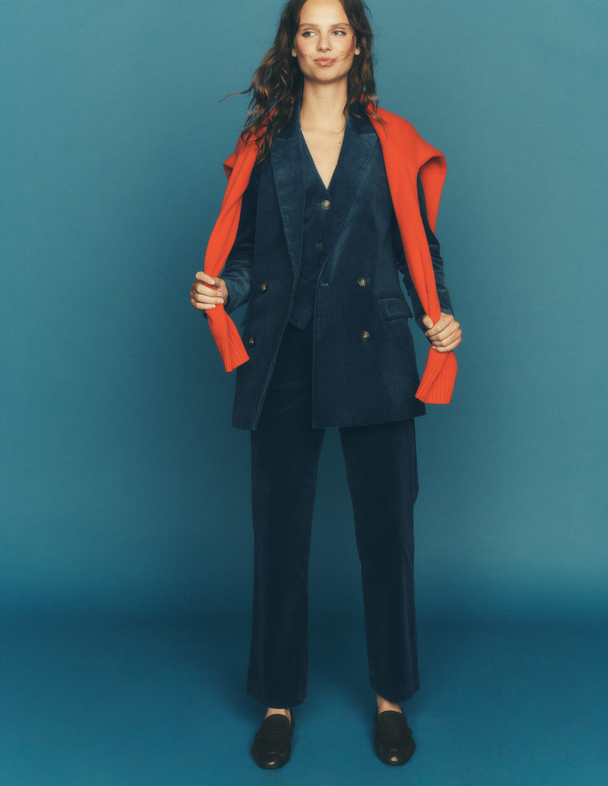 Double Breasted Blazer-Storm Blue-1