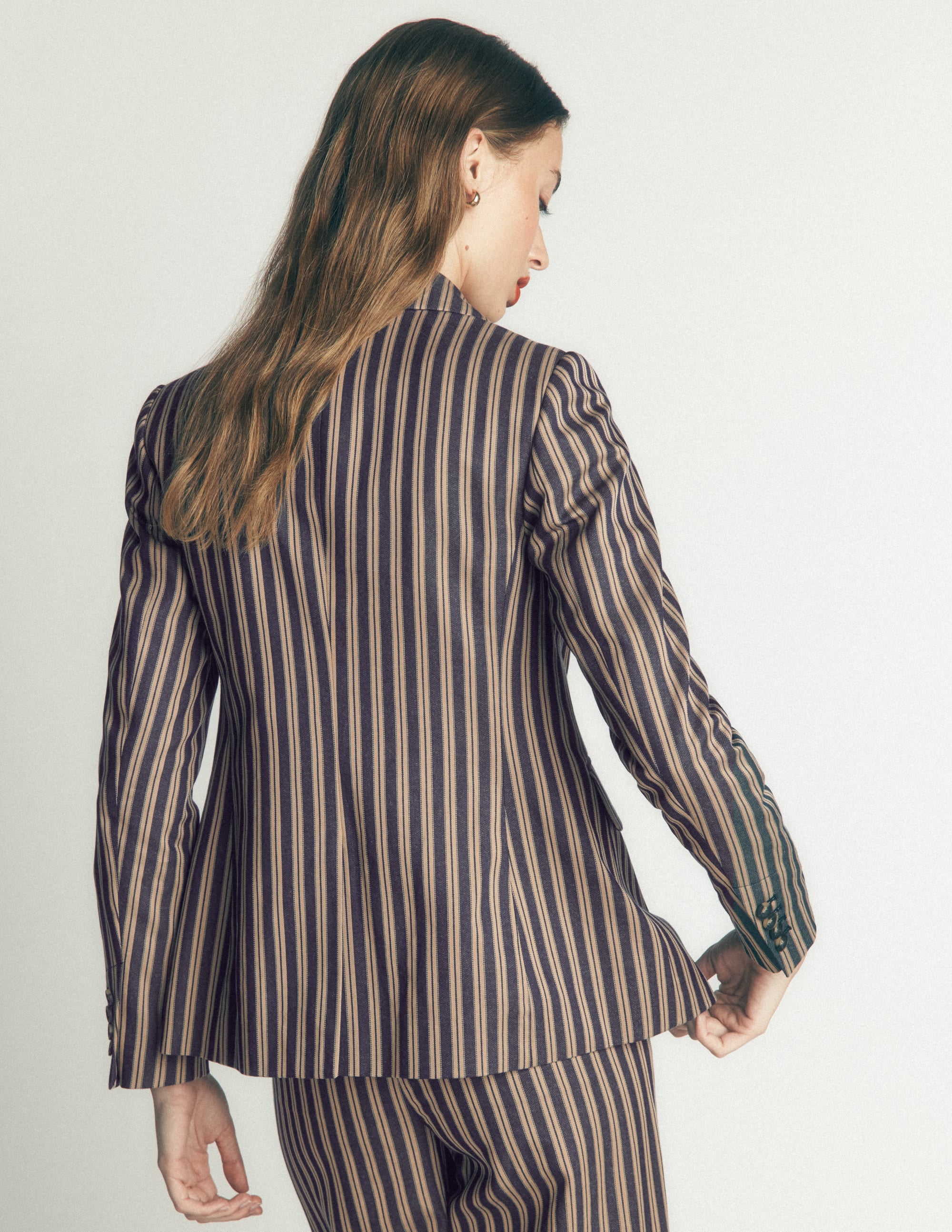 Stamford Tailored Blazer-Navy, Camel Tram Stripe - Image 4