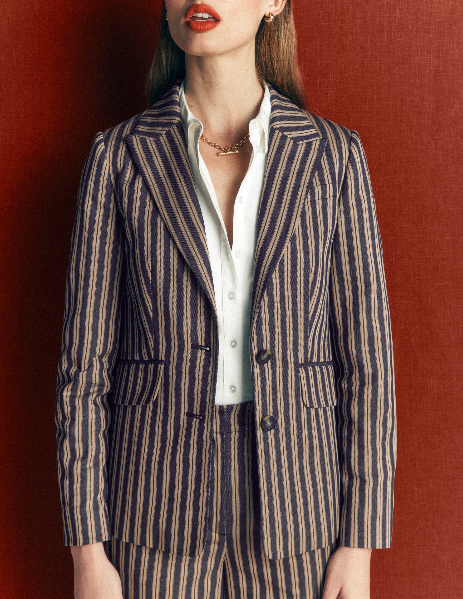Stamford Tailored Blazer-Navy, Camel Tram Stripe-7
