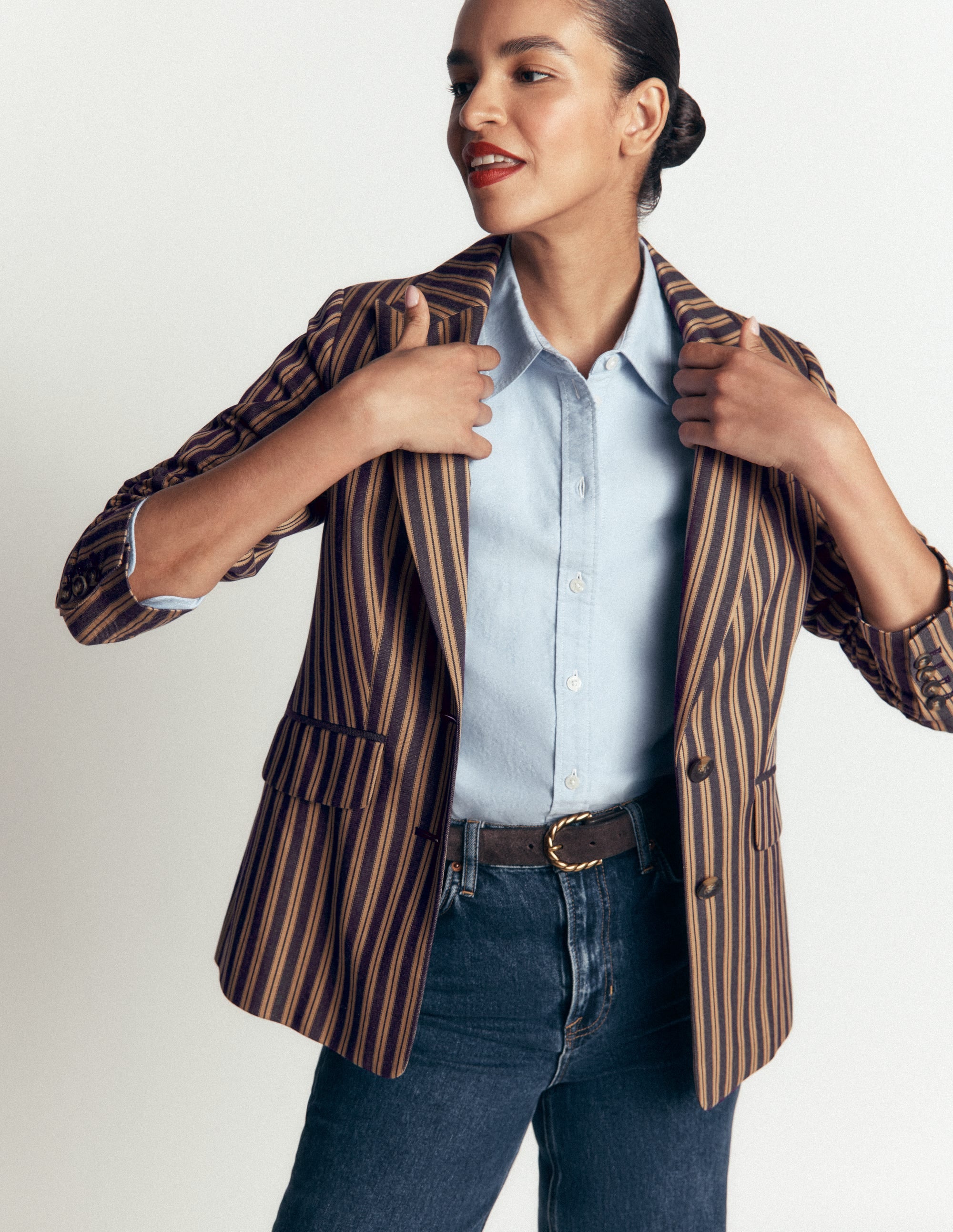 Stamford Tailored Blazer-Navy, Camel Tram Stripe - Image 8