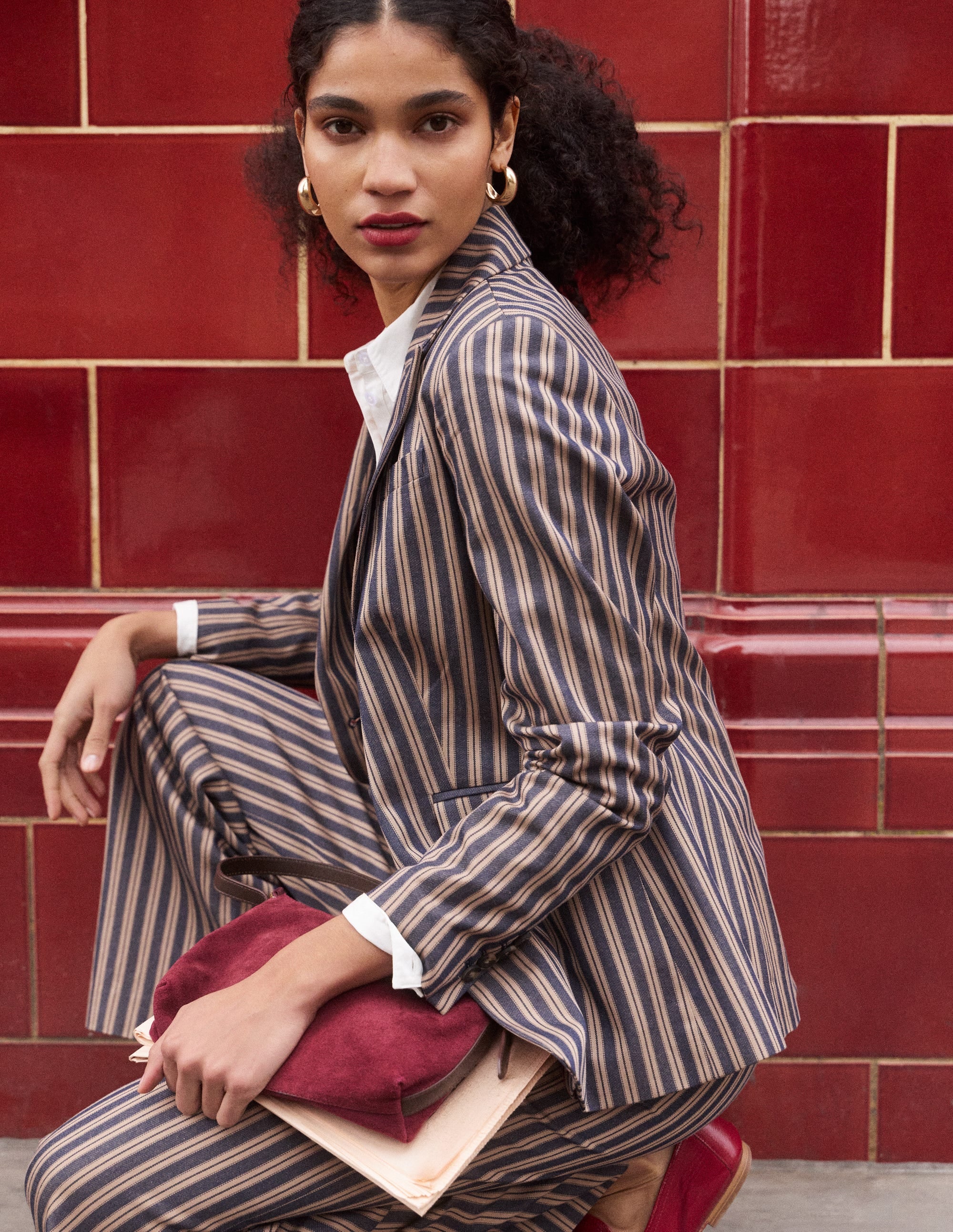 Stamford Tailored Blazer-Navy, Camel Tram Stripe - Image 1