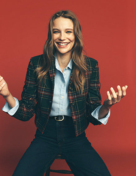 Dartmouth Wool Blend Blazer-Green, Navy and Red Check