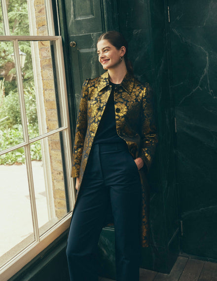 Aylesford Jacquard Coat-Gold Floral Jacquard