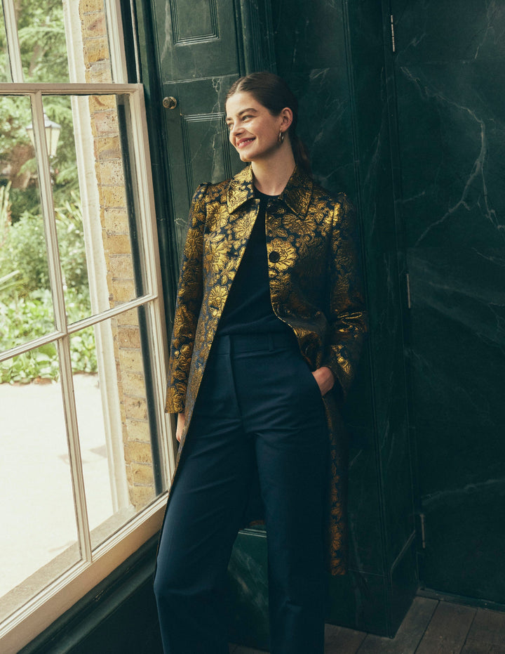 Aylesford Jacquard Coat-Gold Floral Jacquard
