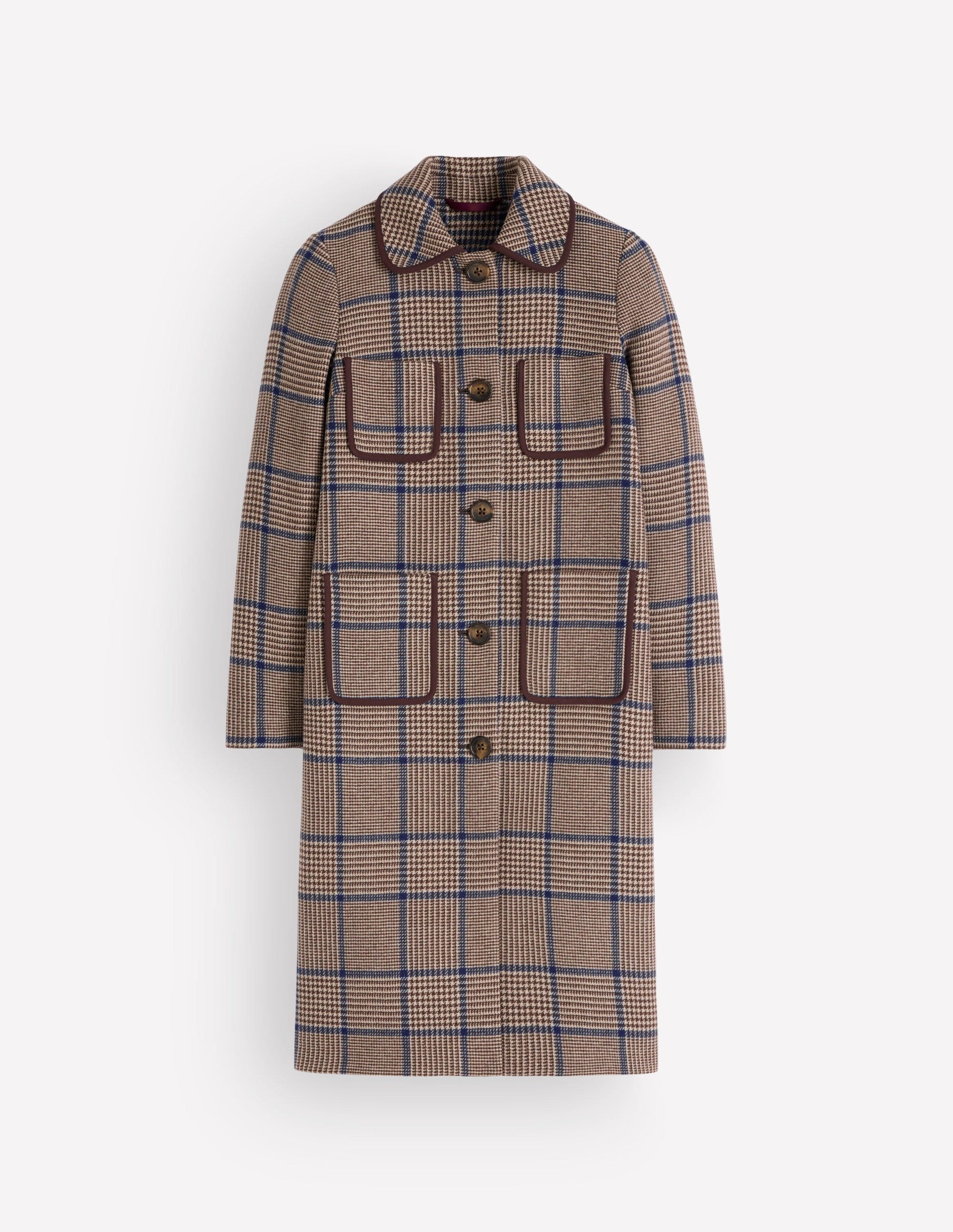 Patch Pocket Wool Blend Coat-Maroon, Teal Prince of Wales-7
