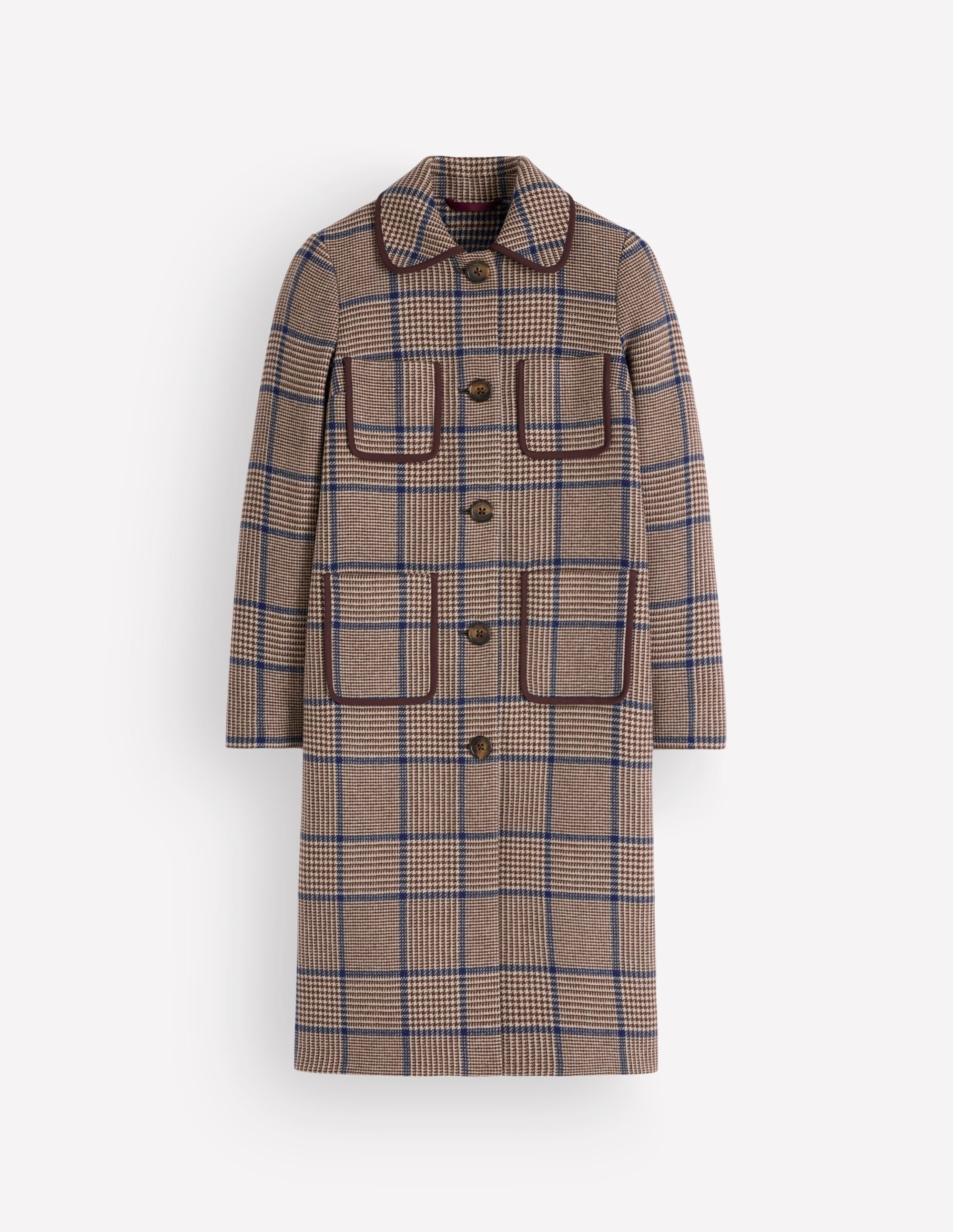 Patch Pocket Wool Blend Coat-Maroon, Teal Prince of Wales - Image 6