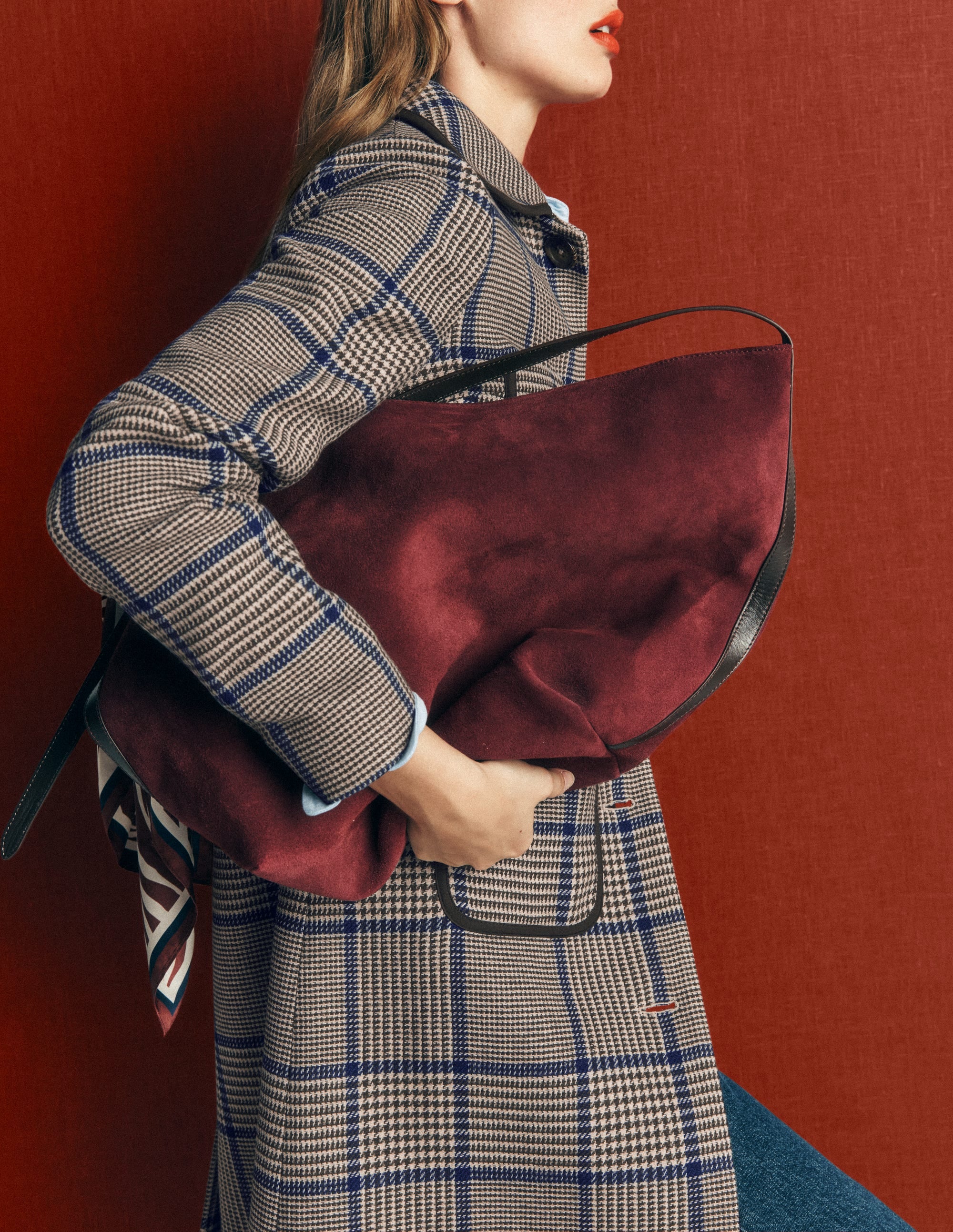 Patch Pocket Wool Blend Coat-Maroon, Teal Prince of Wales - Image 5