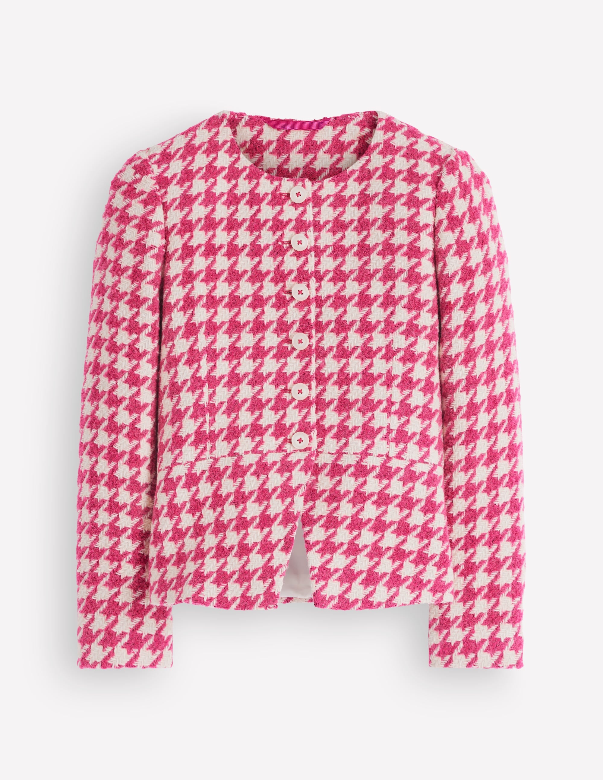 Collarless Wool Blend Blazer-Pink Dogstooth - Image 8