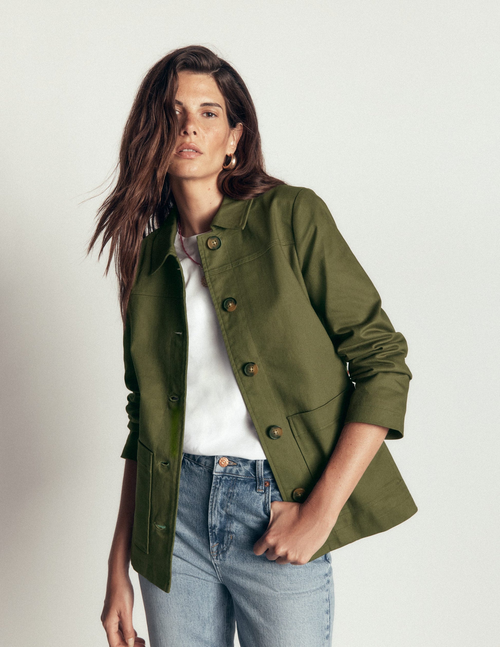 Fife Cotton Chore Jacket-Khaki Embellished-4