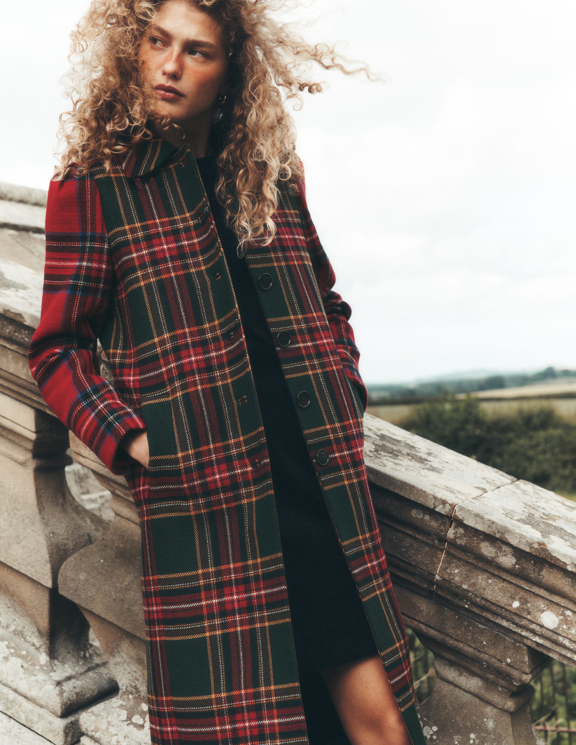 Aylesford Longline Coat - Red and Green Hotch Check | Boden USA