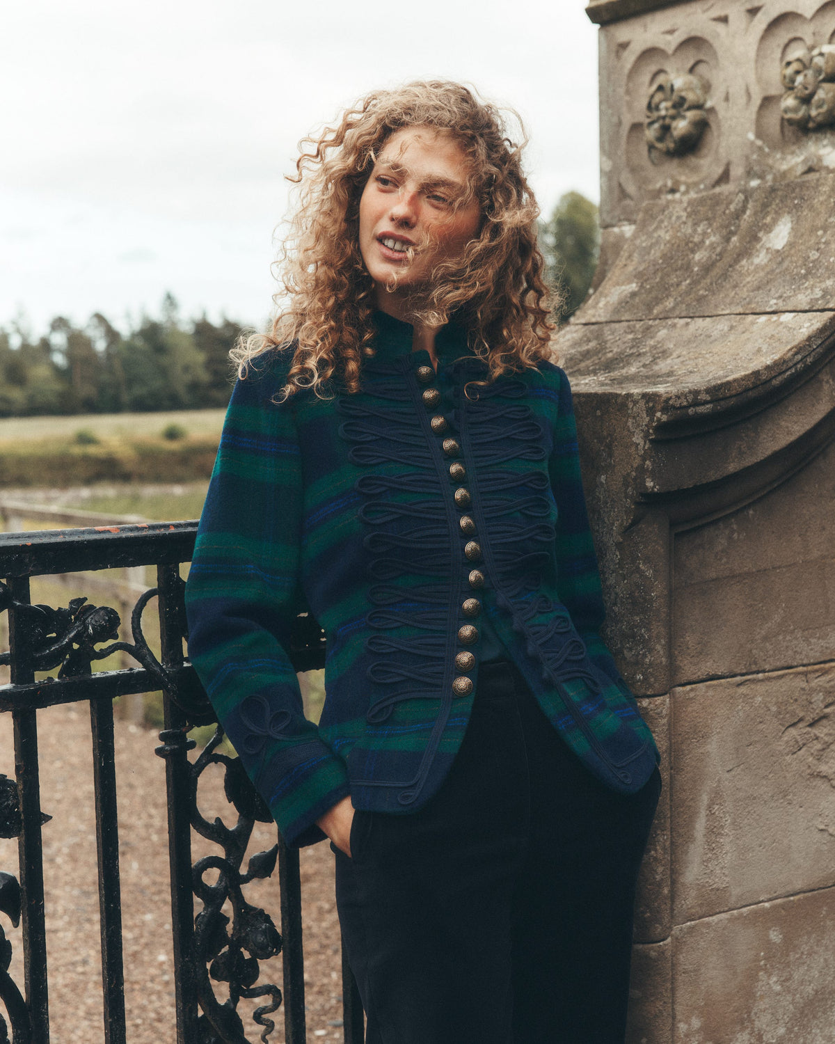 Hereford Military Wool Jacket-Navy, Green, Blue Tonal Check-6